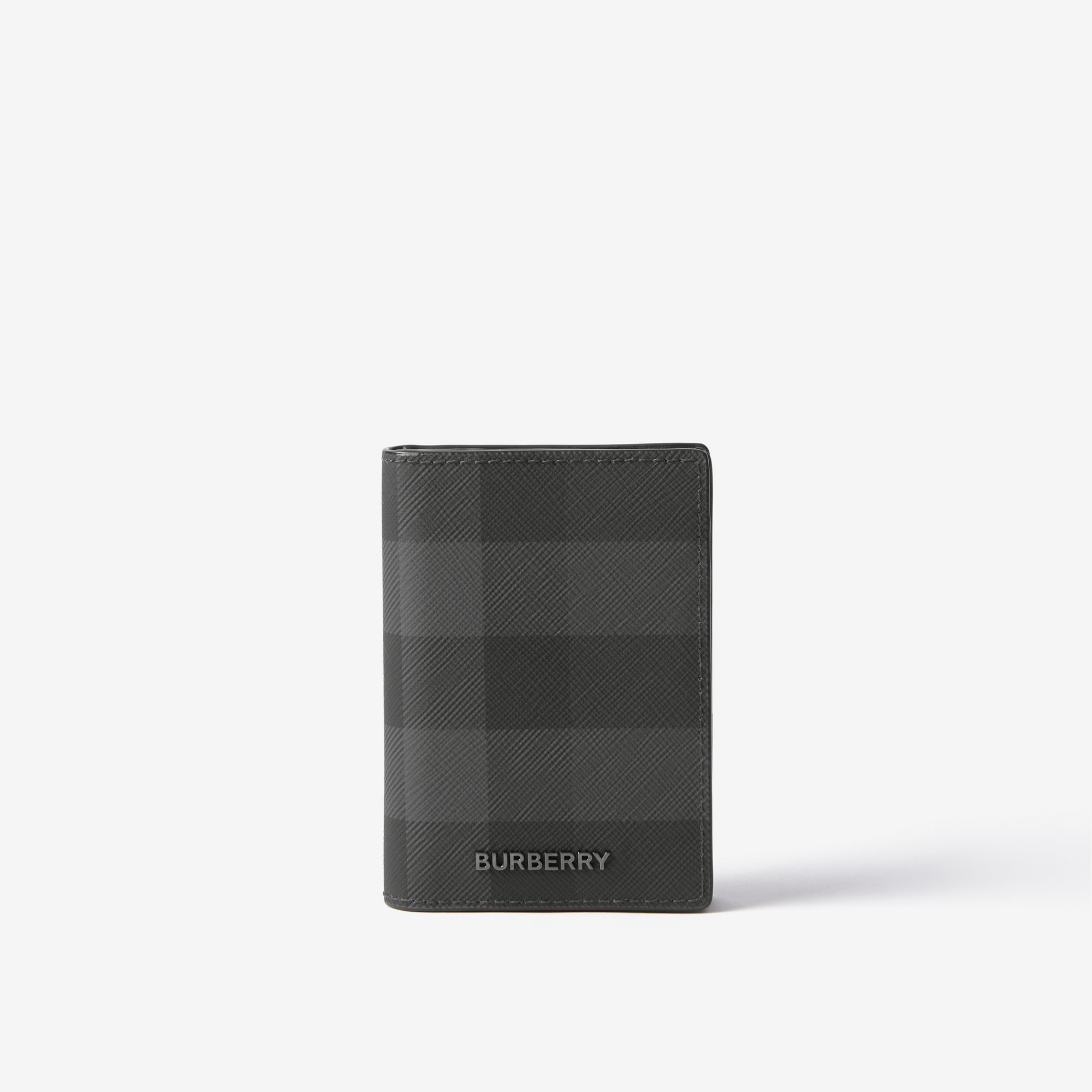 Check and Leather Folding Card Case - 1