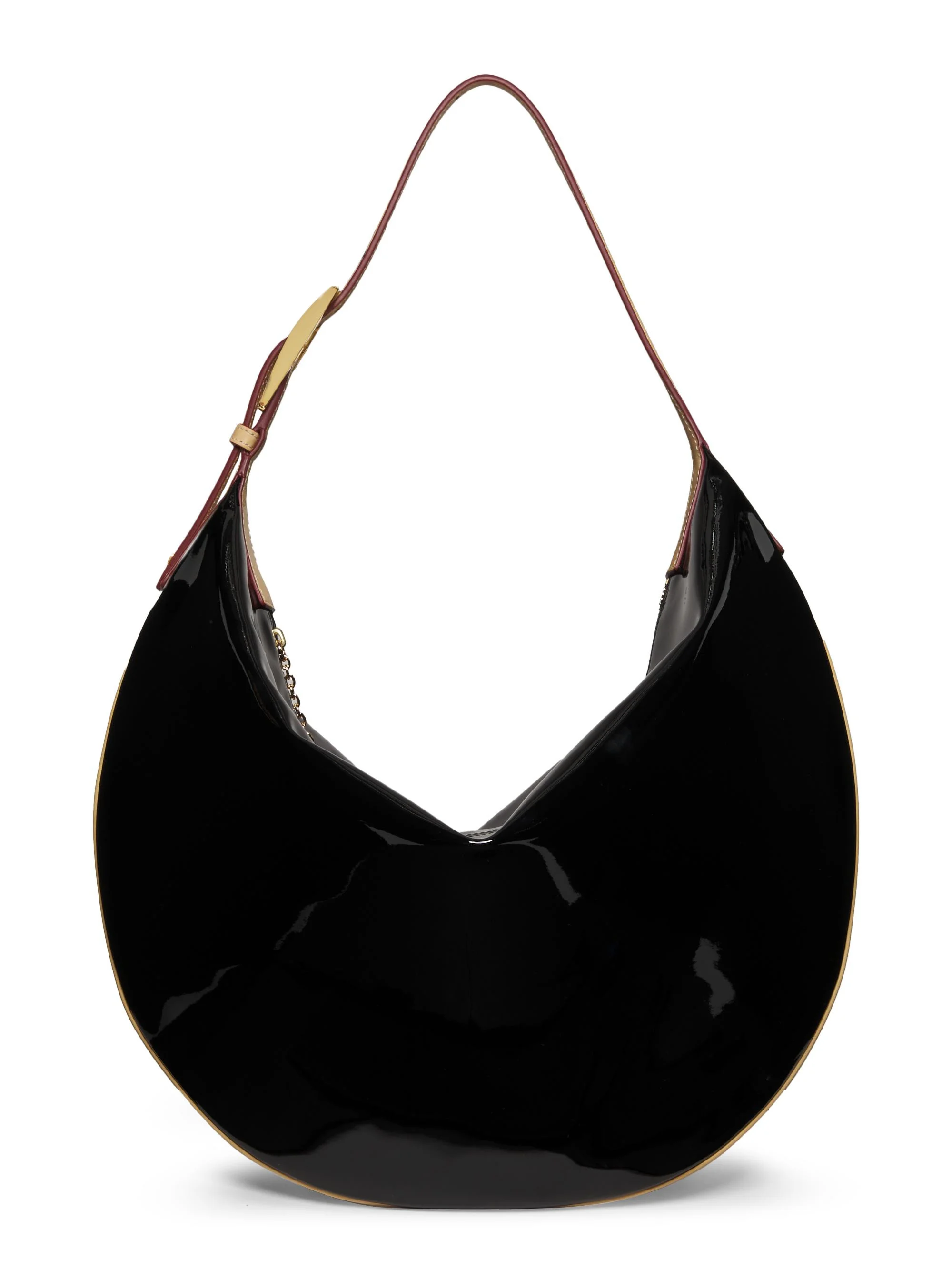 Women's Balloon Patent Leather Shoulder Bag - Black - 1