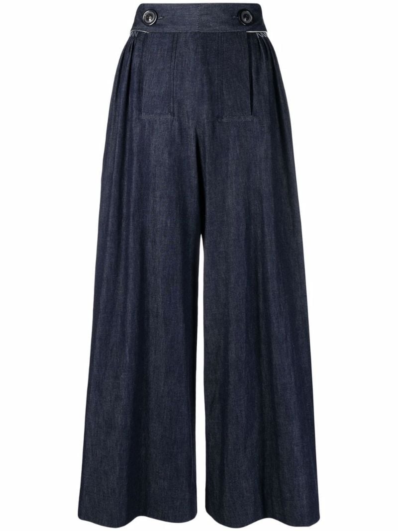 wide leg denim trousers - 1