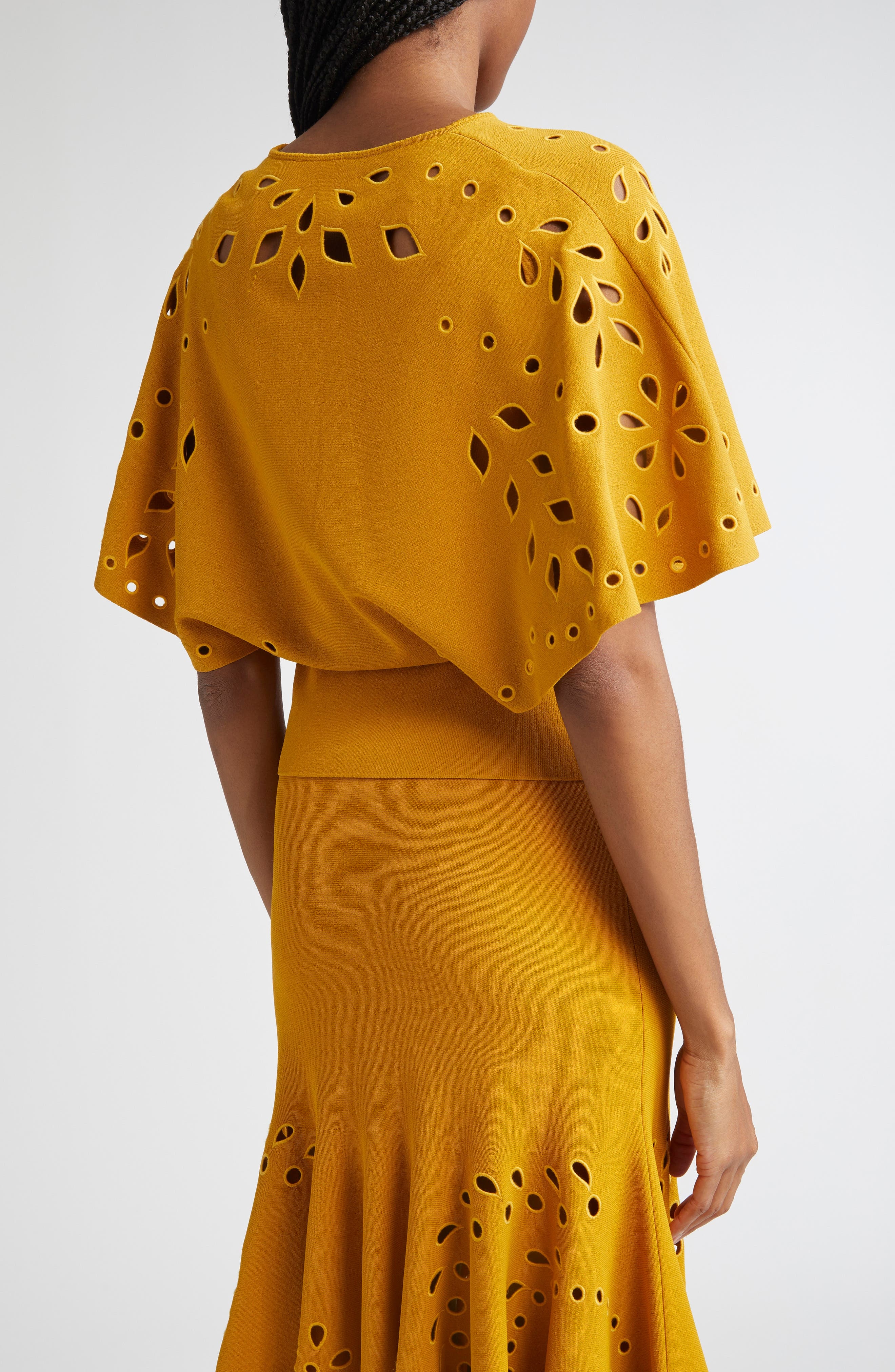 Ulla Johnson Josie Eyelet Detail Cape Sleeve Knit Top in Goldenrod at Nordstrom - 3