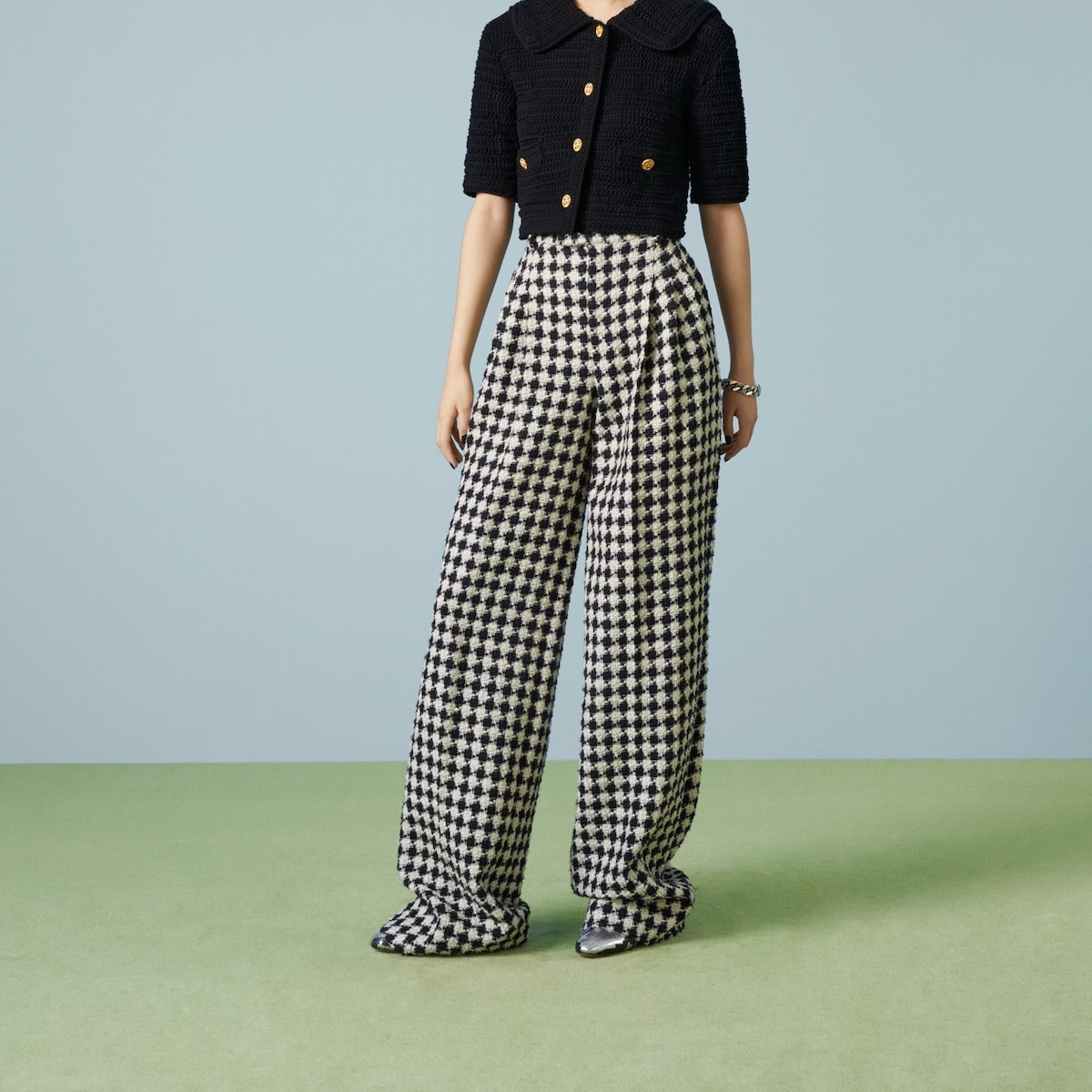 Gingham cotton tweed pant - 5