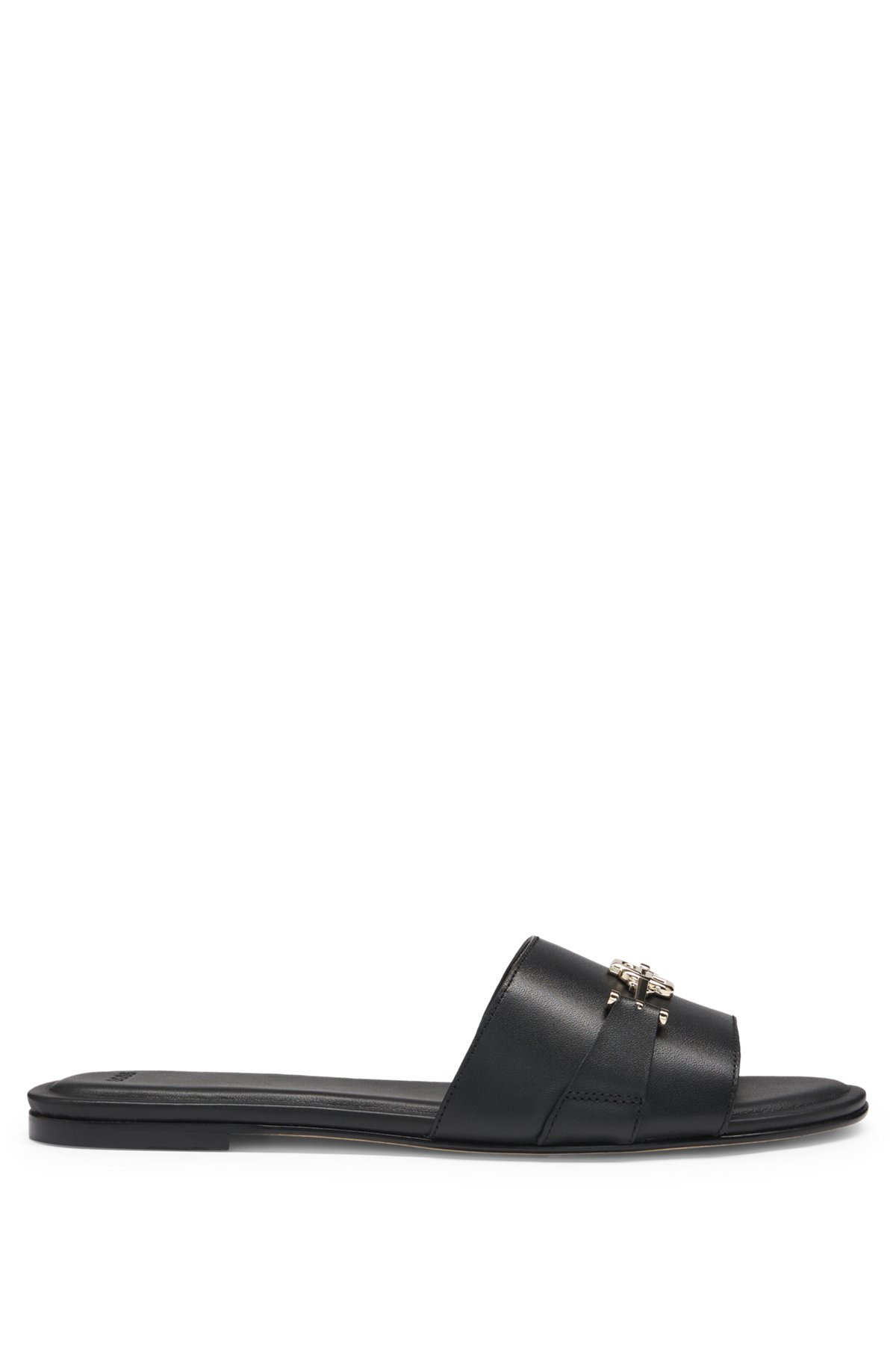 LEATHER SLIDES WITH GOLD-TONE DOUBLE B MONOGRAM - 1