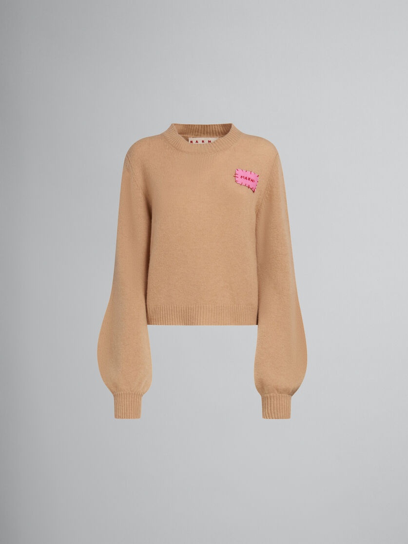BROWN CASHMERE JUMPER WITH MARNI MENDING PATCH - 1
