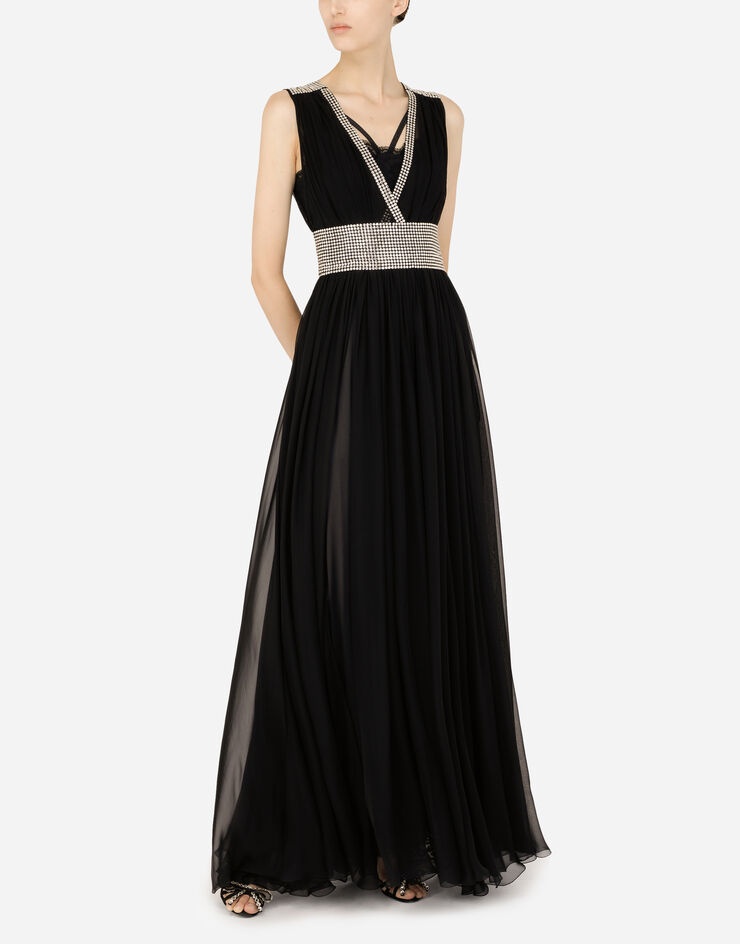 Long chiffon dress with fusible rhinestone detailing - 4