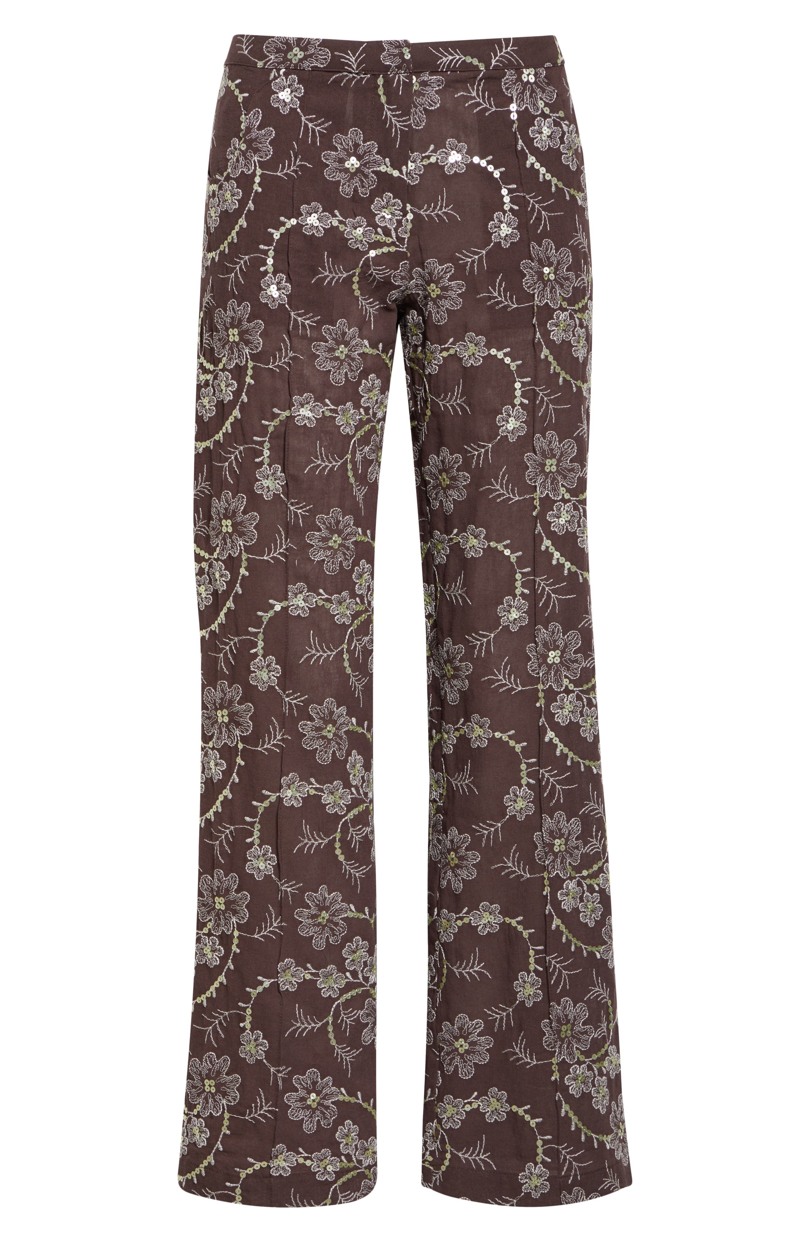 Siedrés Cera Floral Sequin Straight Leg Pants in Brown at Nordstrom - 6