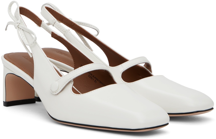 White Side Bow Square Toe Heels - 4
