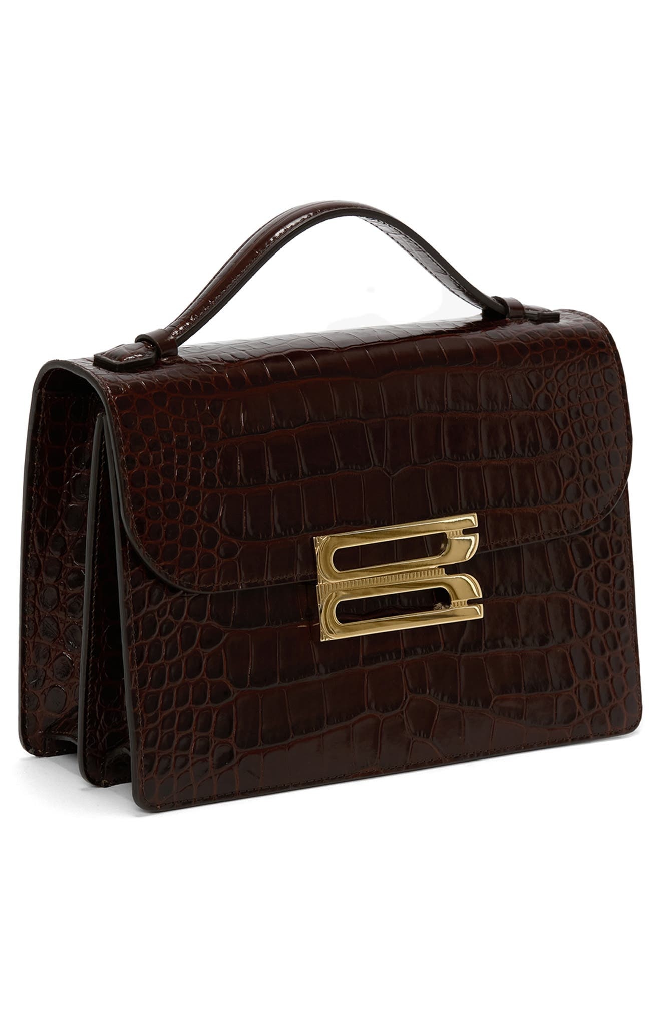 Victoria Beckham Dorian Croc Embossed Leather Shoulder Bag in Espresso 8946 at Nordstrom - 4