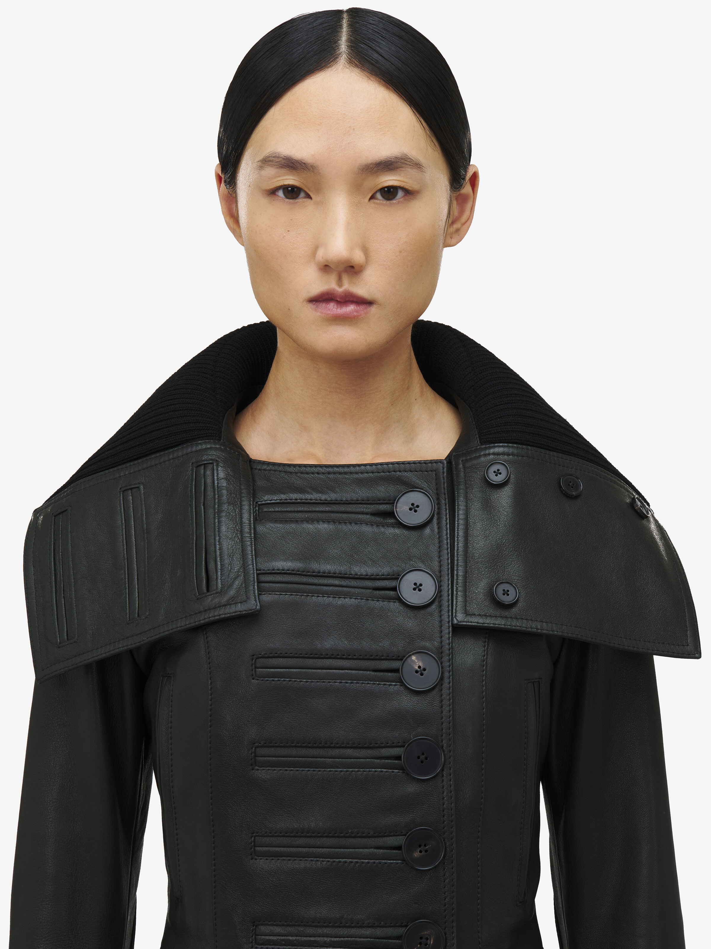 Exaggerated Buttonhole Leather Jacket - 6