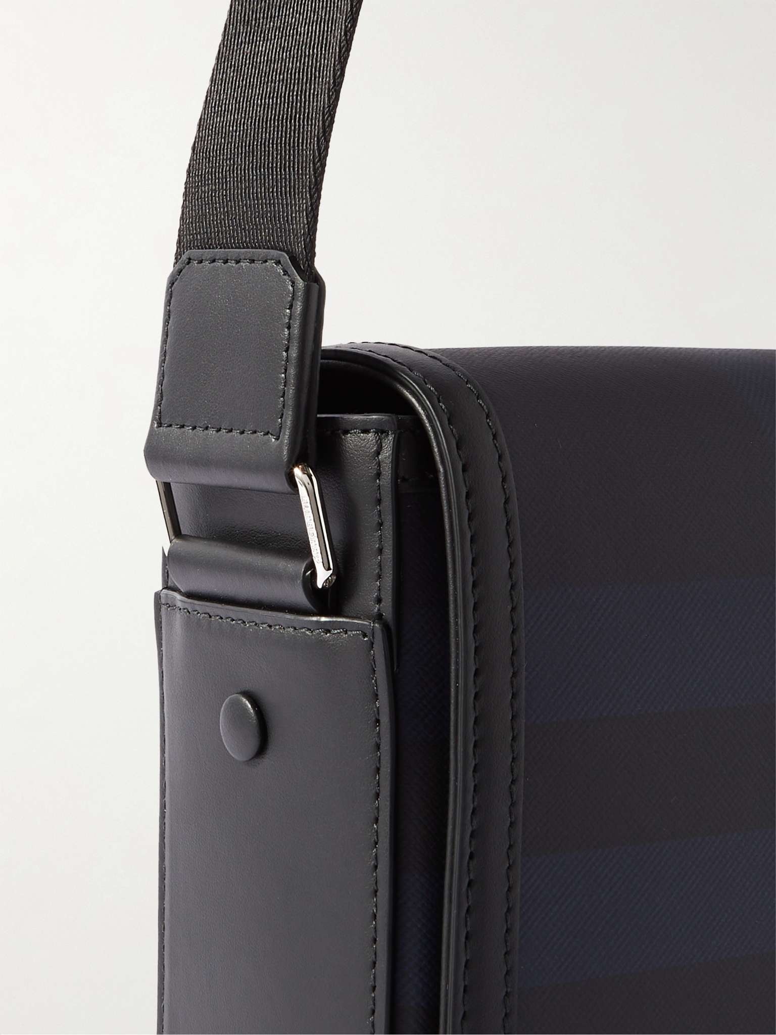 Logo-Embellished Leather-Trimmed Checked Coated-Canvas Messenger Bag - 5