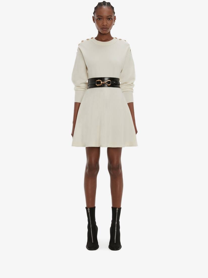 Button Knit Mini Dress in Ivory/gold - 2