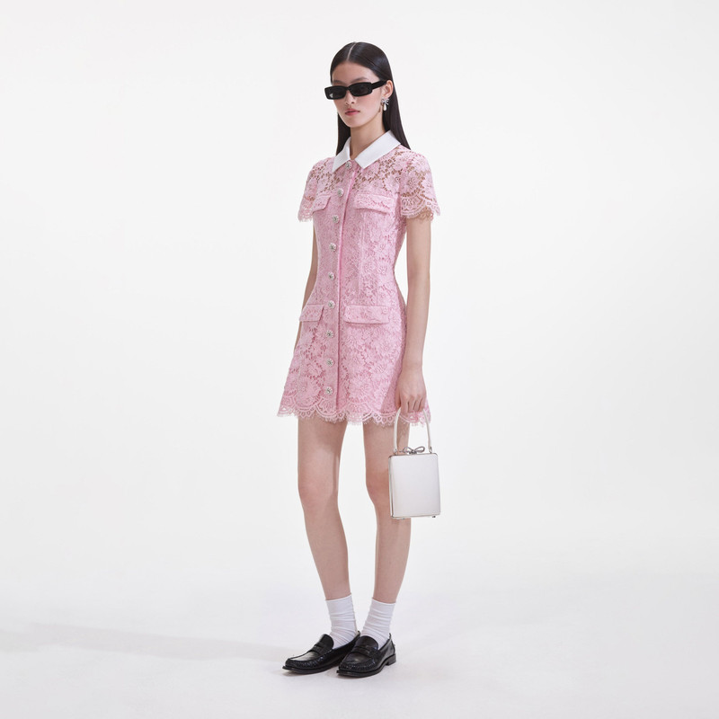 Pink Lace Collared Mini Dress 2