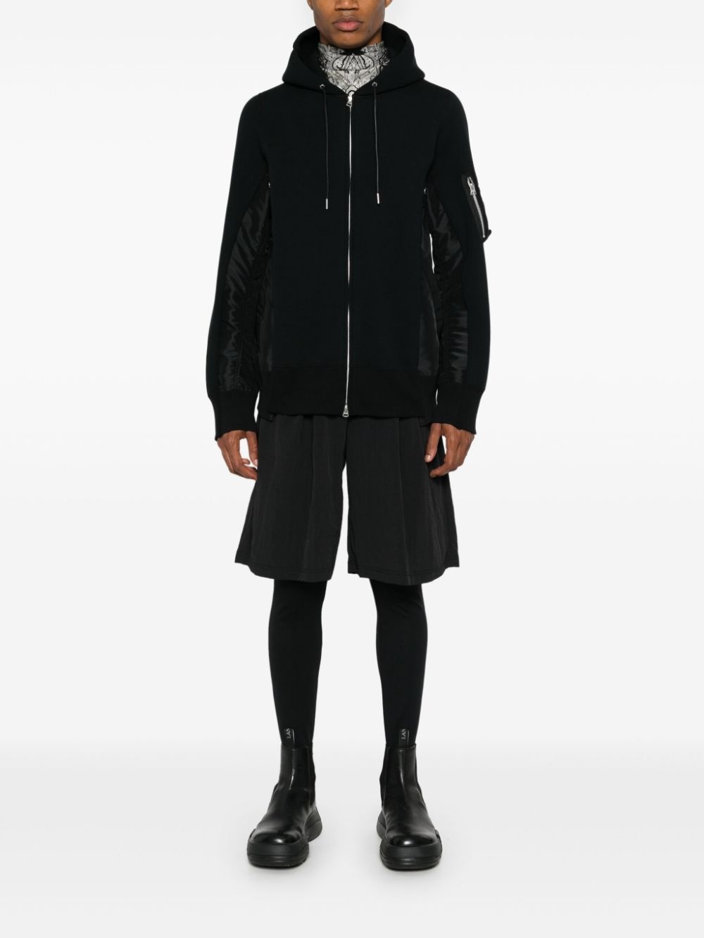 panelled drawstring hoodie - 2