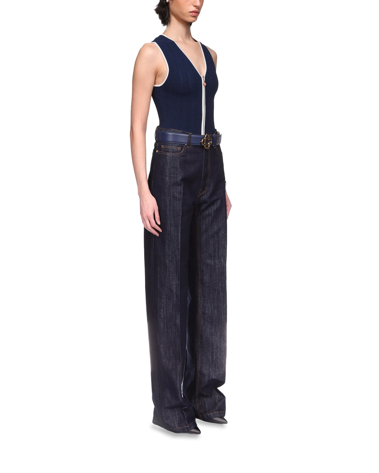 Washed Indigo Silver Lurex Jeans | Casablanca Paris - 5