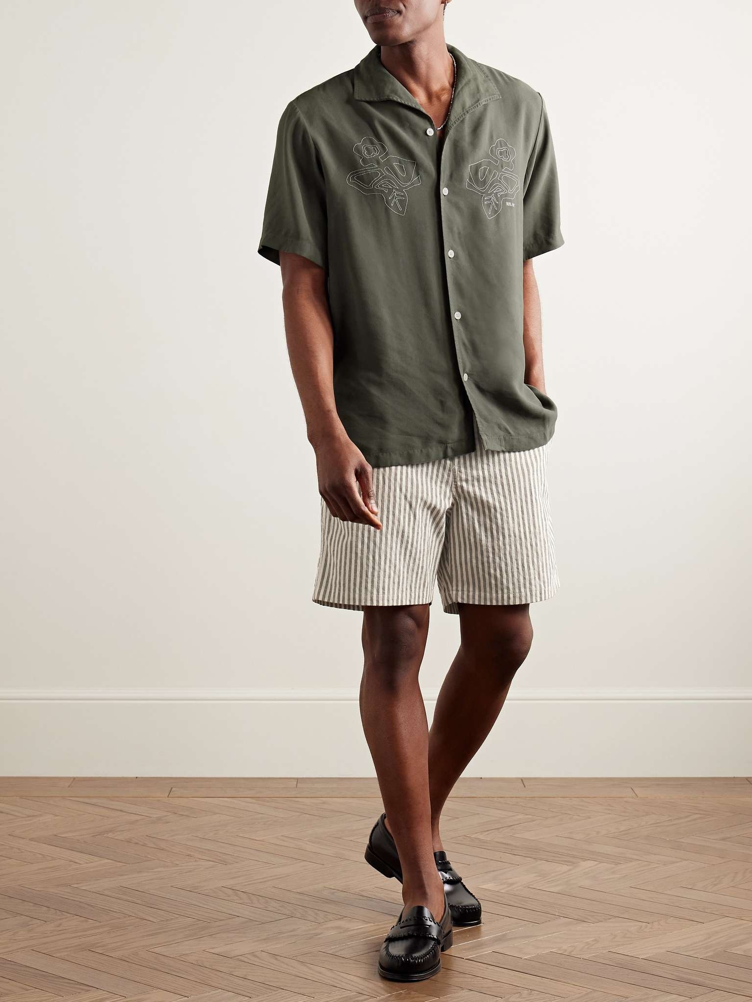 Gregor Straight-Leg Striped Cotton-Blend Seersucker Drawstring Shorts - 2