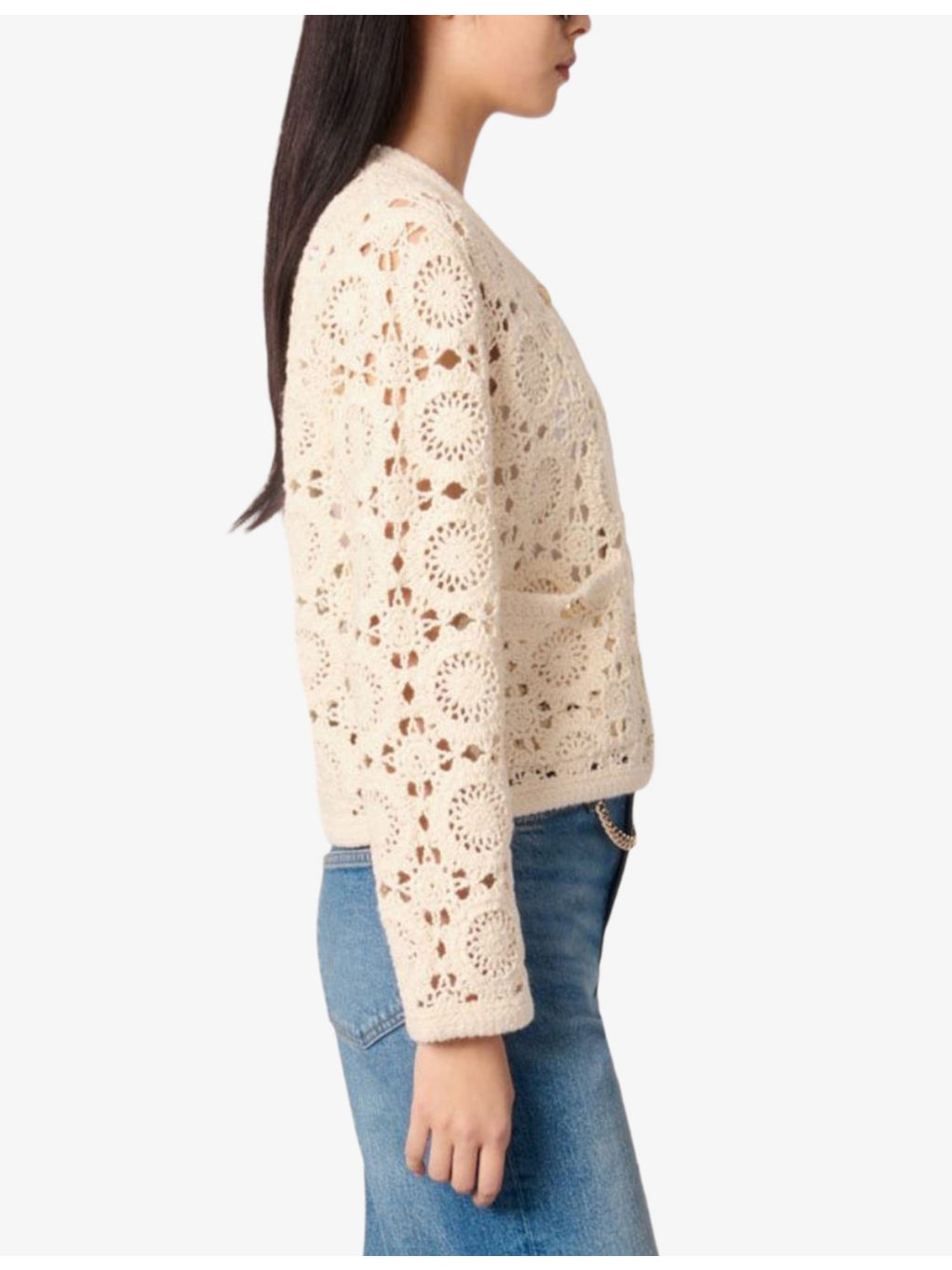 Crochet Cropped Knitted Cardigan - 3