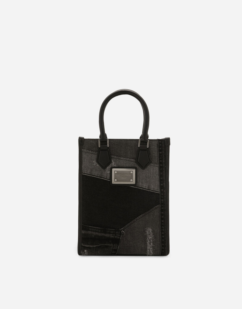 Small patchwork denim shopper 1