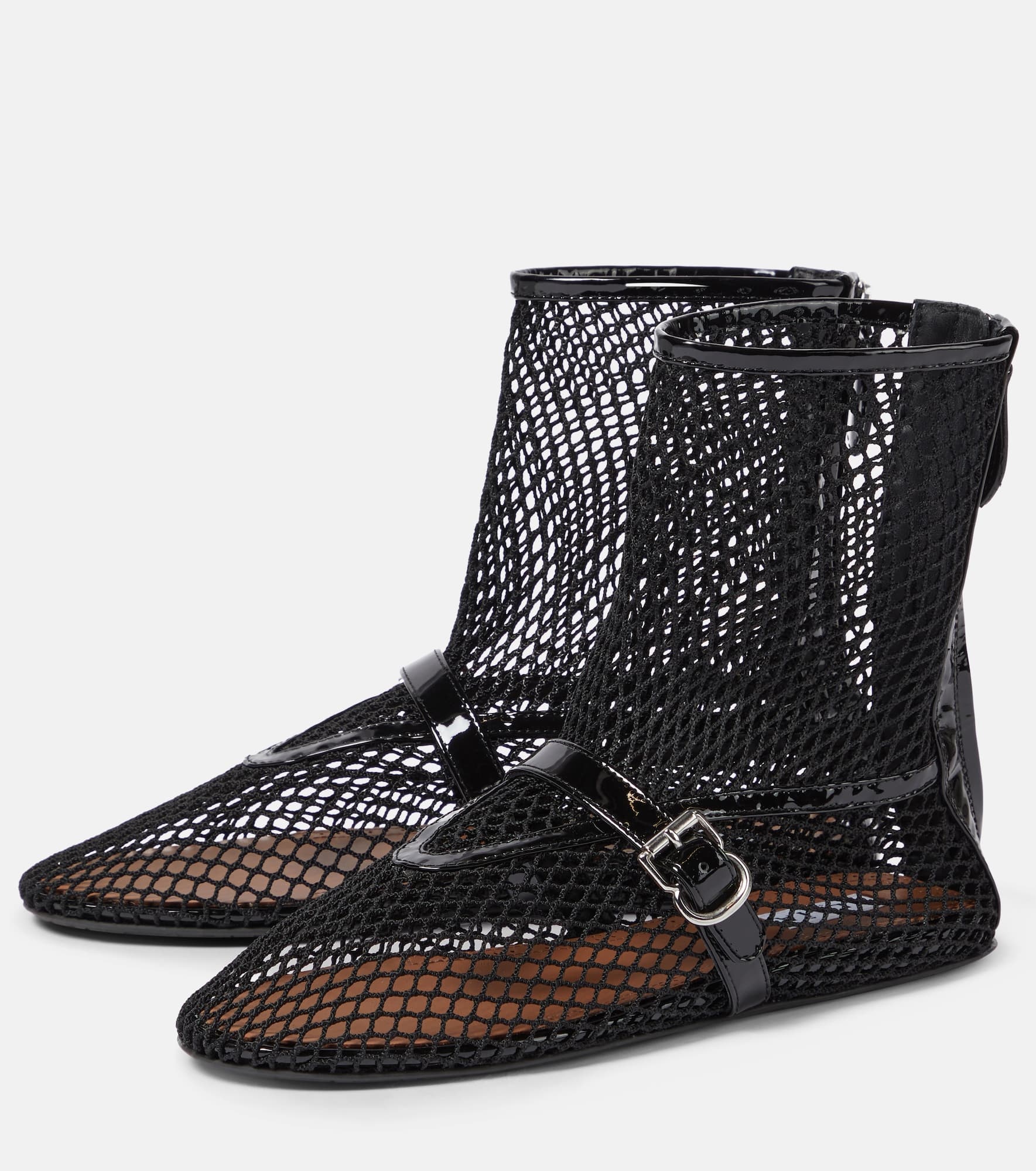 Fishnet leather-trimmed ankle boots - 5