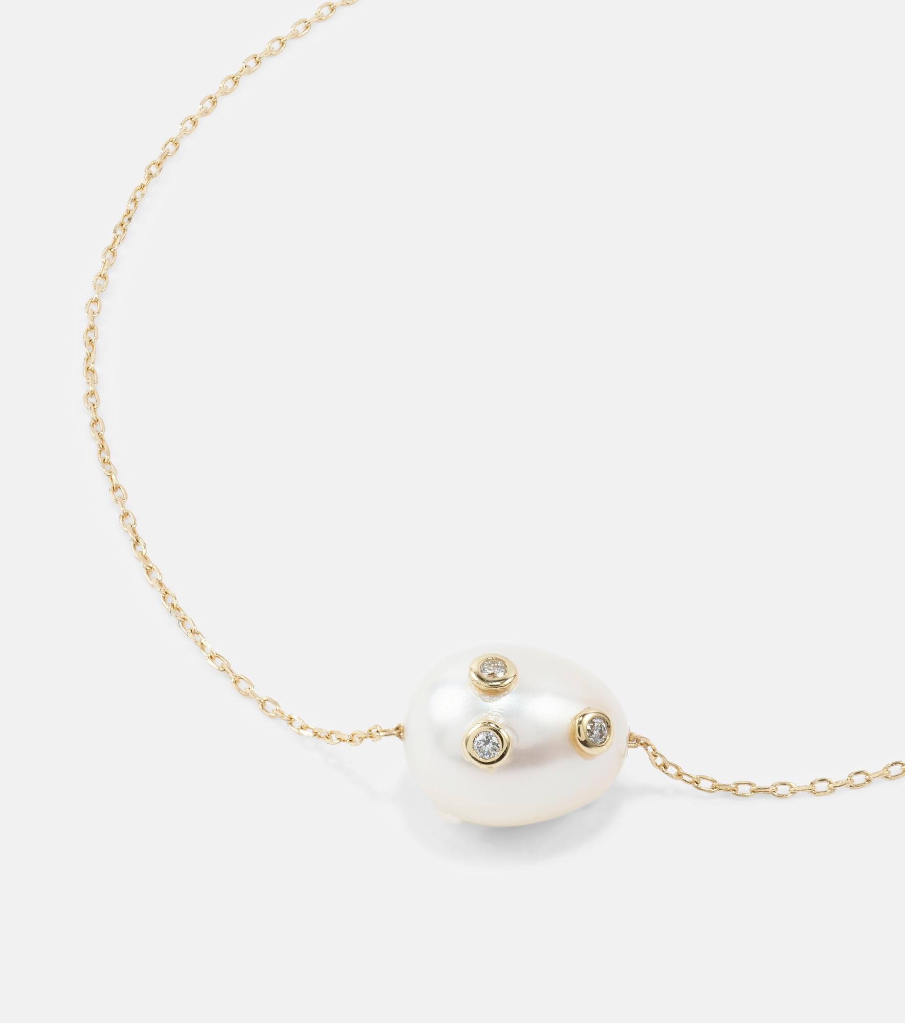 14kt gold bracelet with Baroque pearl and diamonds - 4