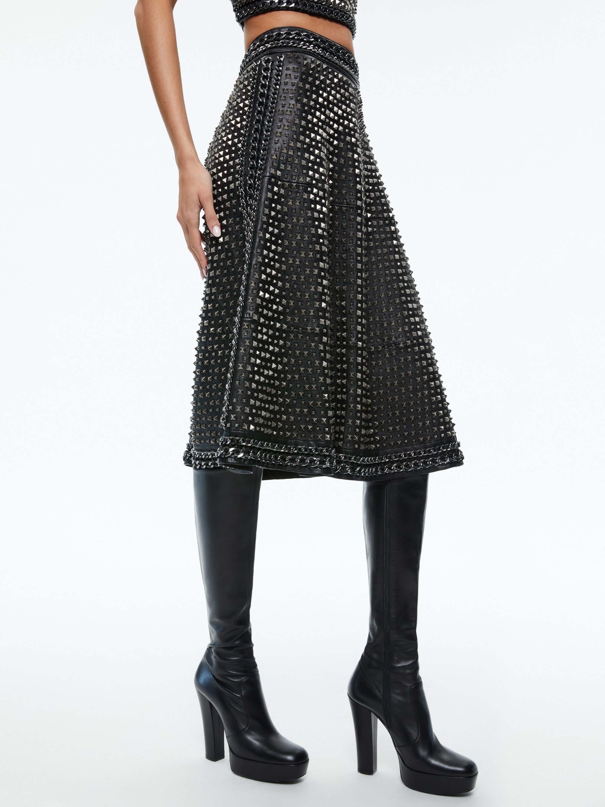 SOSIE STUDDED LEATHER MIDI SKIRT - 1