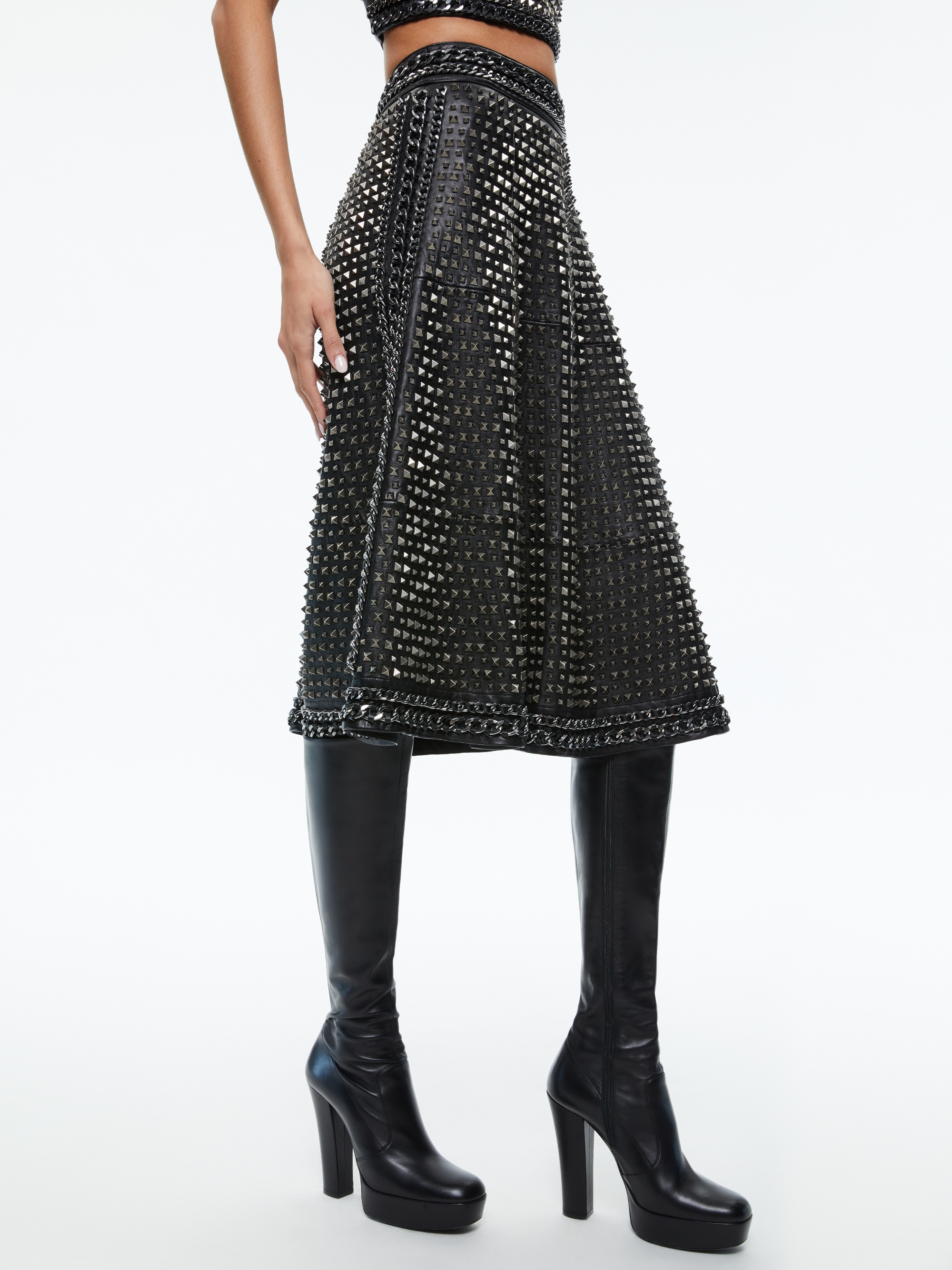 SOSIE STUDDED LEATHER MIDI SKIRT - 2