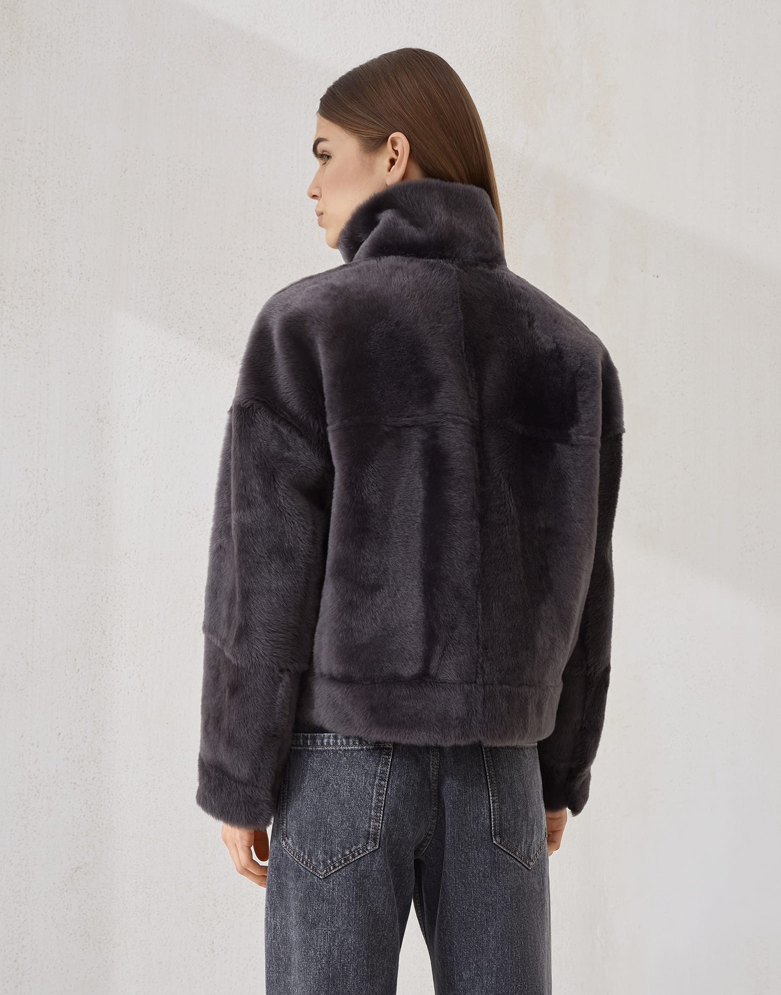 Shearling outerwear jacket with shiny zipper pull - 2