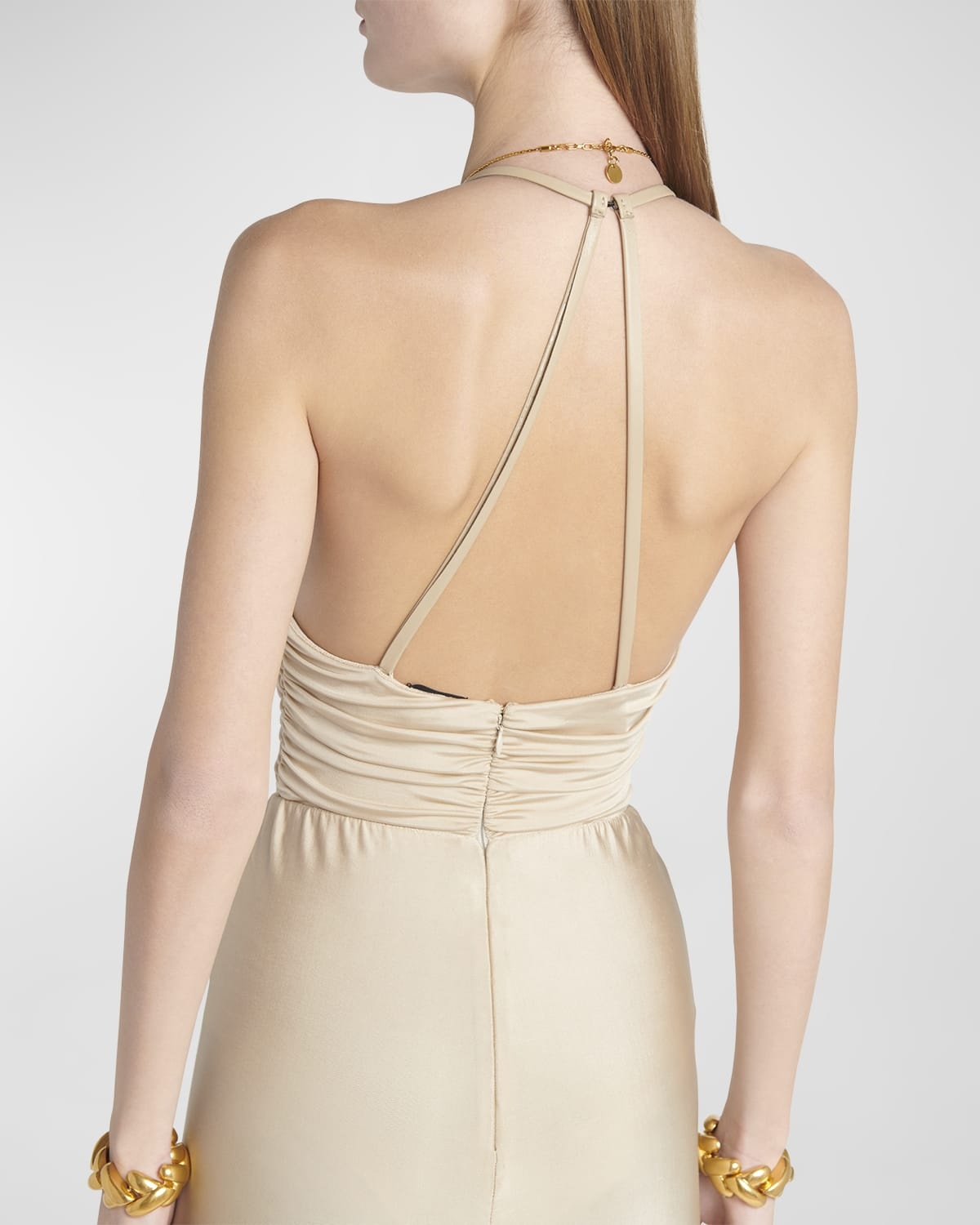 Plunging Ruched Fluid Jersey Slit Gown - 5