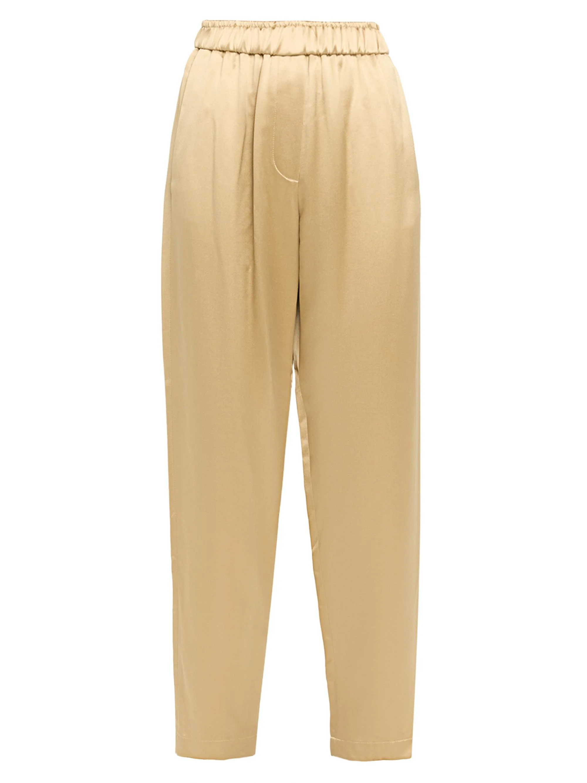 Women's Silk Elasticized High-Rise Wide-Leg Pants - Gold - 1