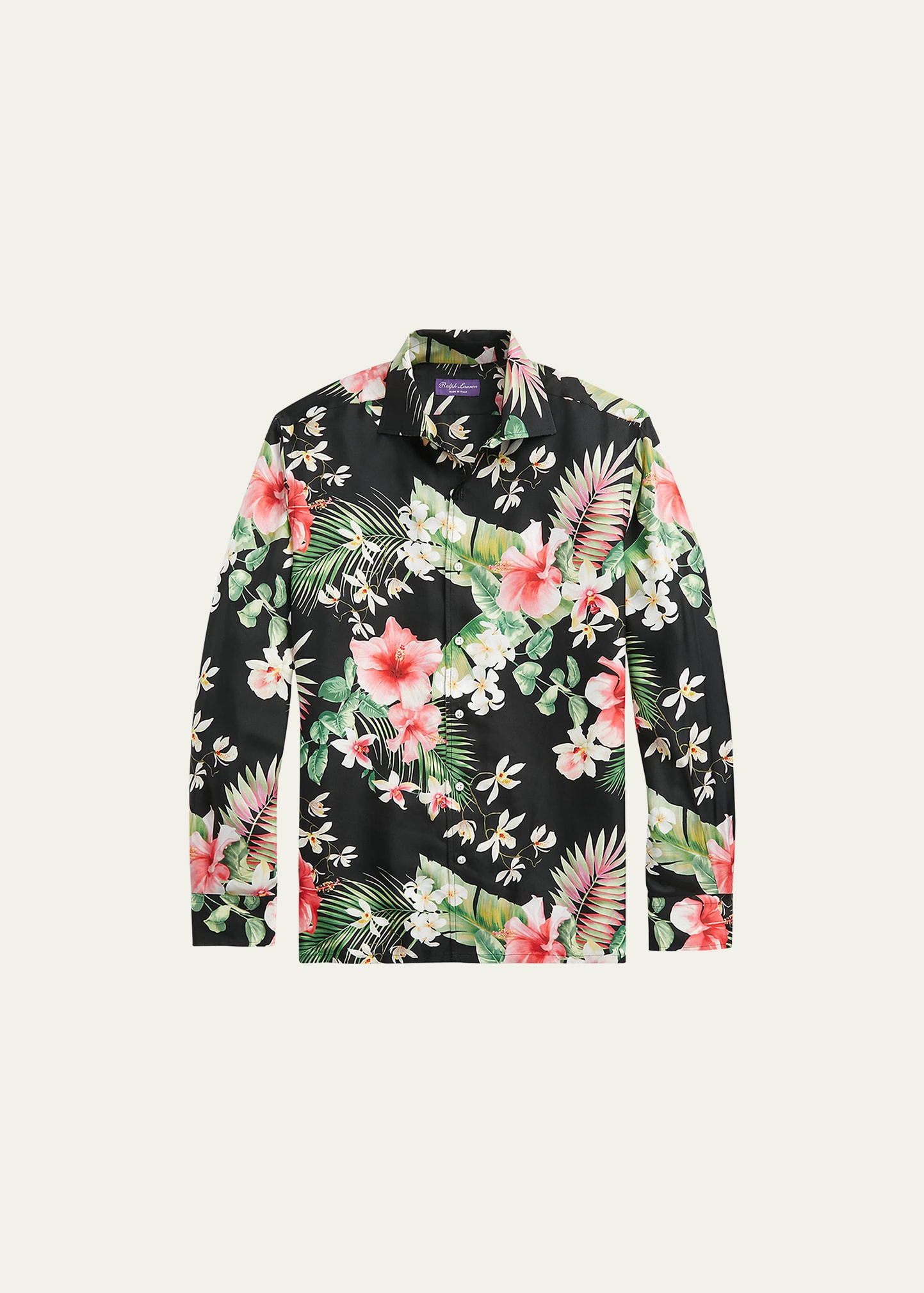Men's Botanical-Print Silk Twill Shirt - 1