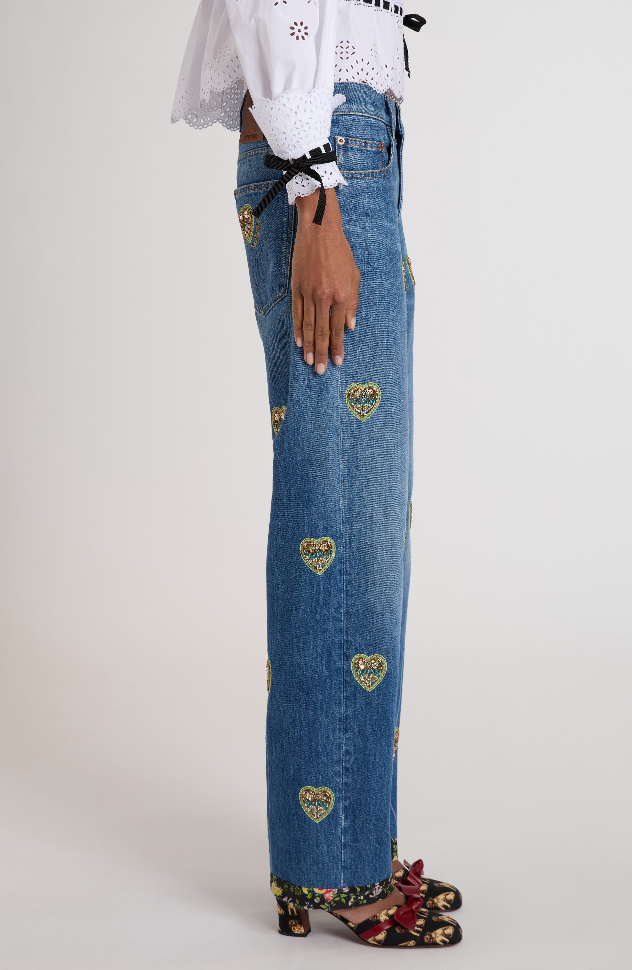 Valentino Garavani Heart Embroidered Denim Jeans at Nordstrom - 4