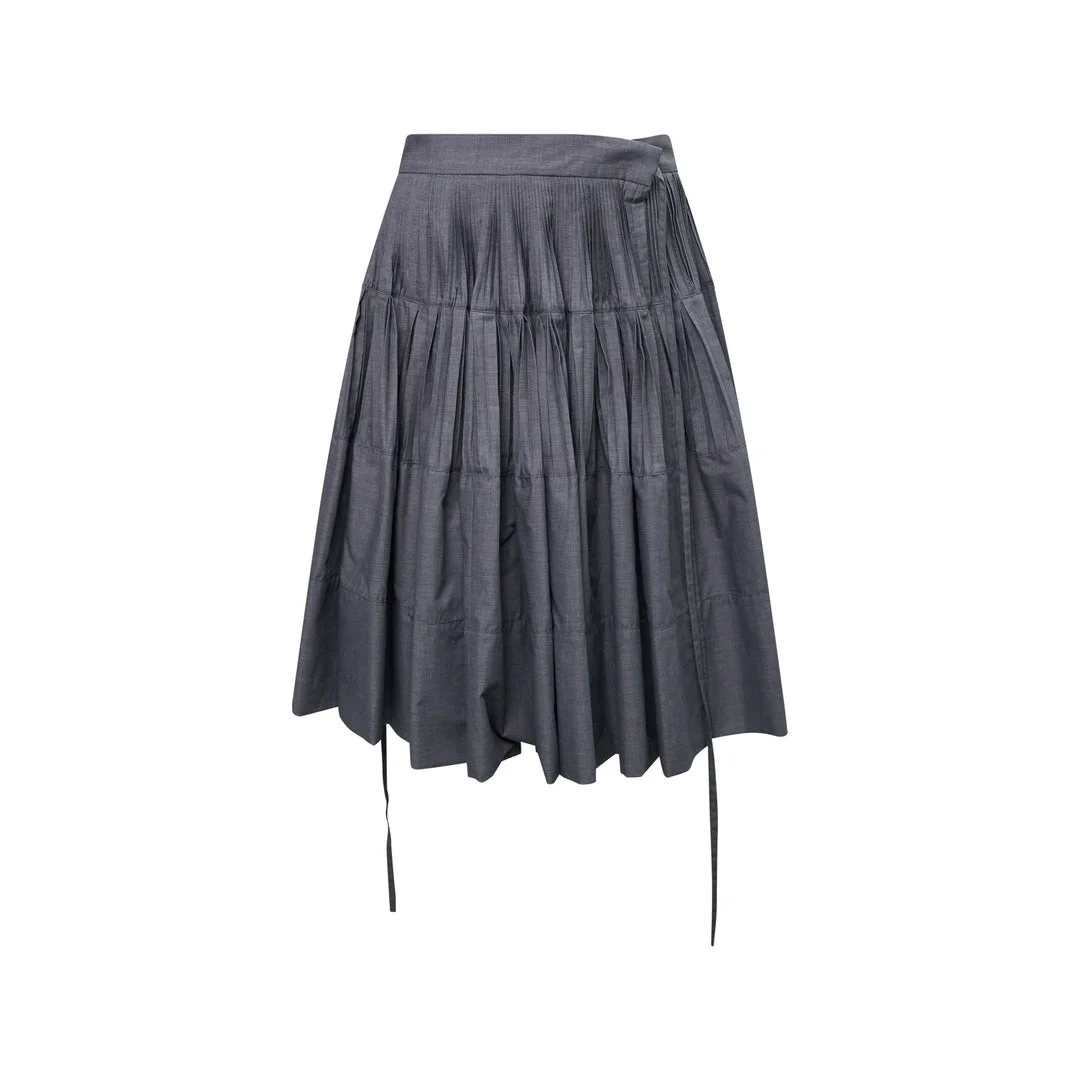 Gray Tiered Pleated Wrap Skirt - 1