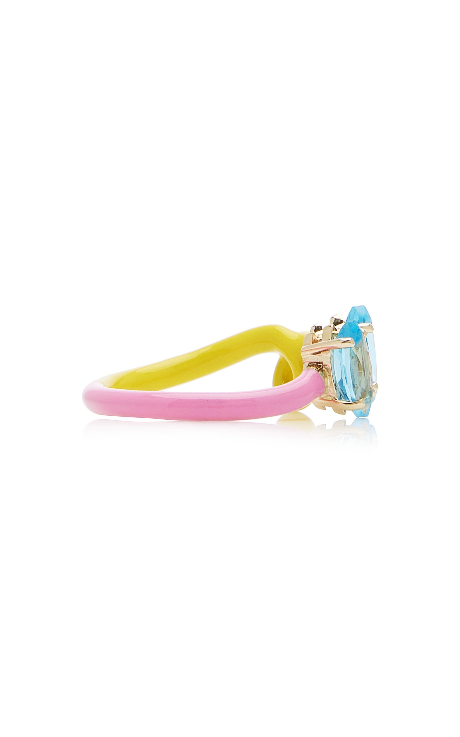 B 9K Yellow Gold Amethyst Enameled Double Vine Ring multi - 5