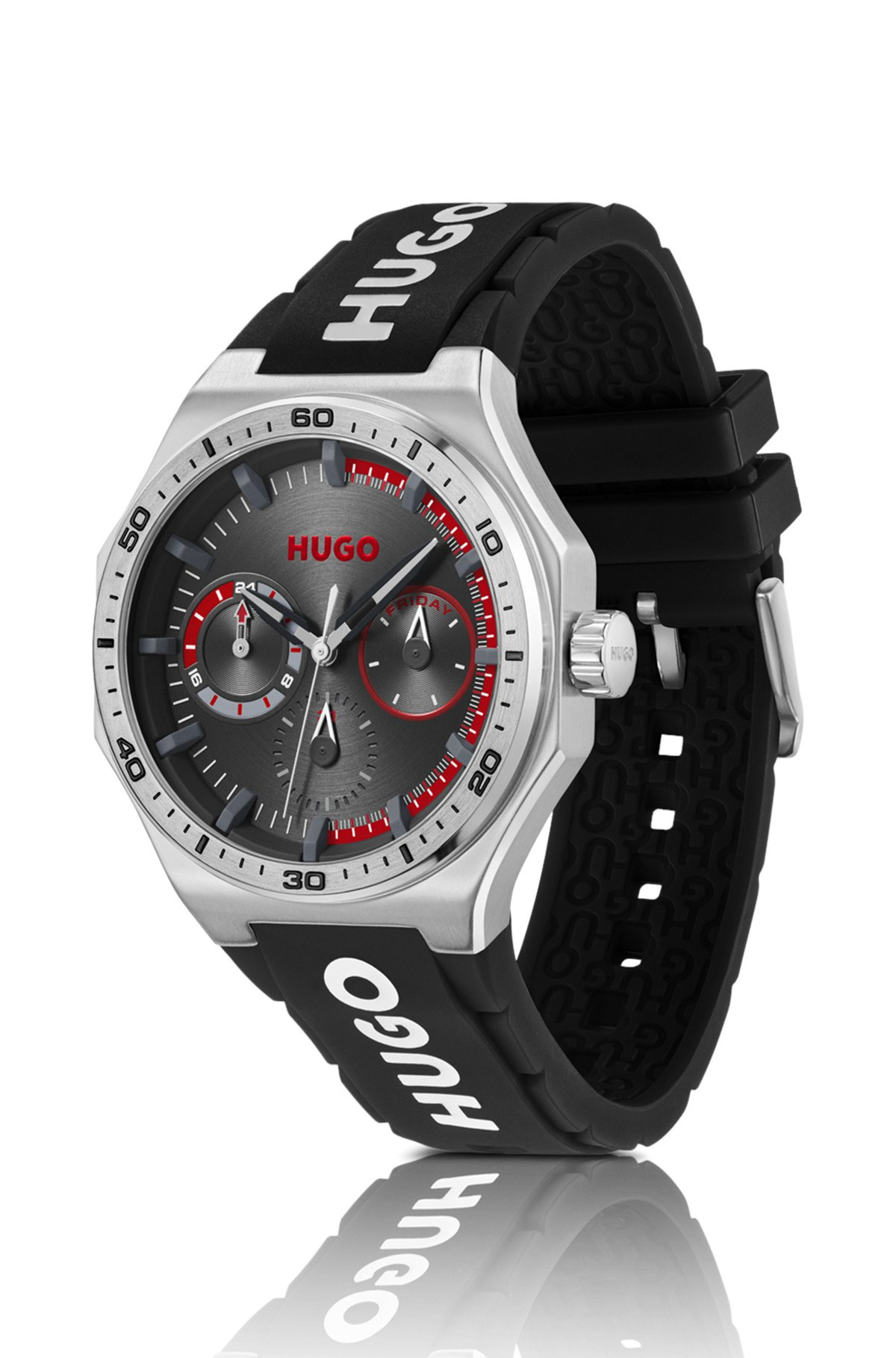 SILVER-TONE WATCH WITH SILICONE LOGO STRAP - 2