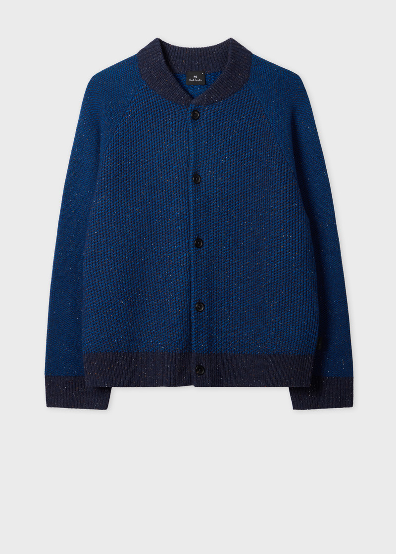 Navy Tonal-Stitch Bomber Cardigan 1