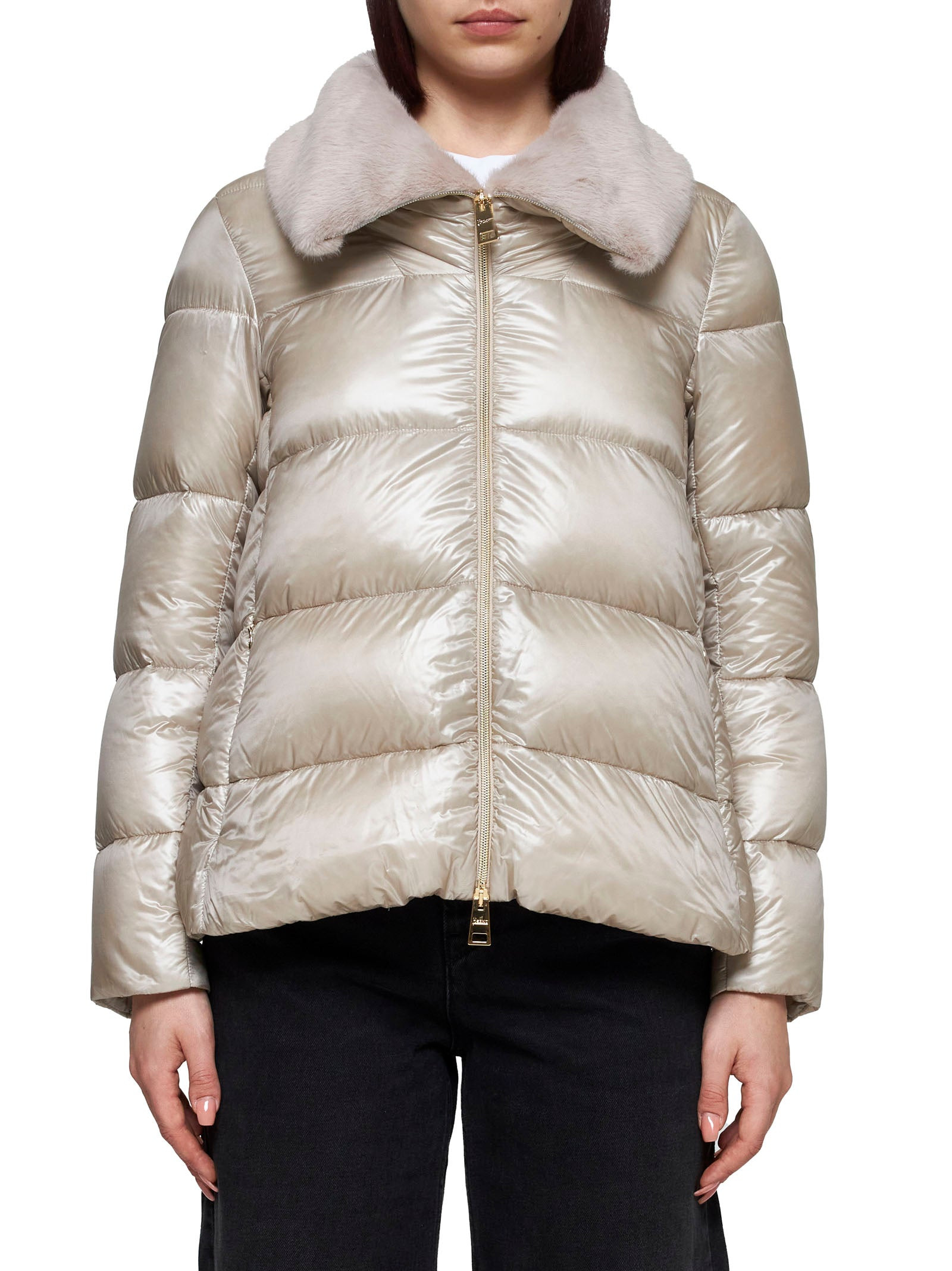 Faux fur and quilted nylon down bomber jacket - 2