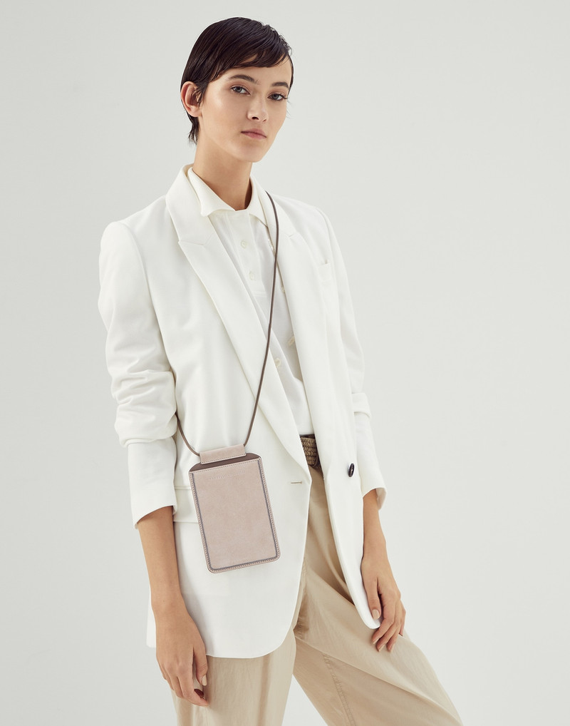 Brunello Cucinelli Suede phone bag with shiny trim outlook
