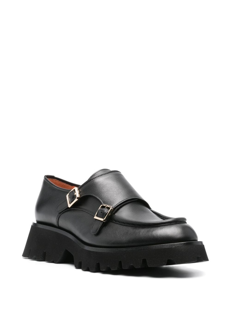 Santoni double-buckle leather shoes outlook