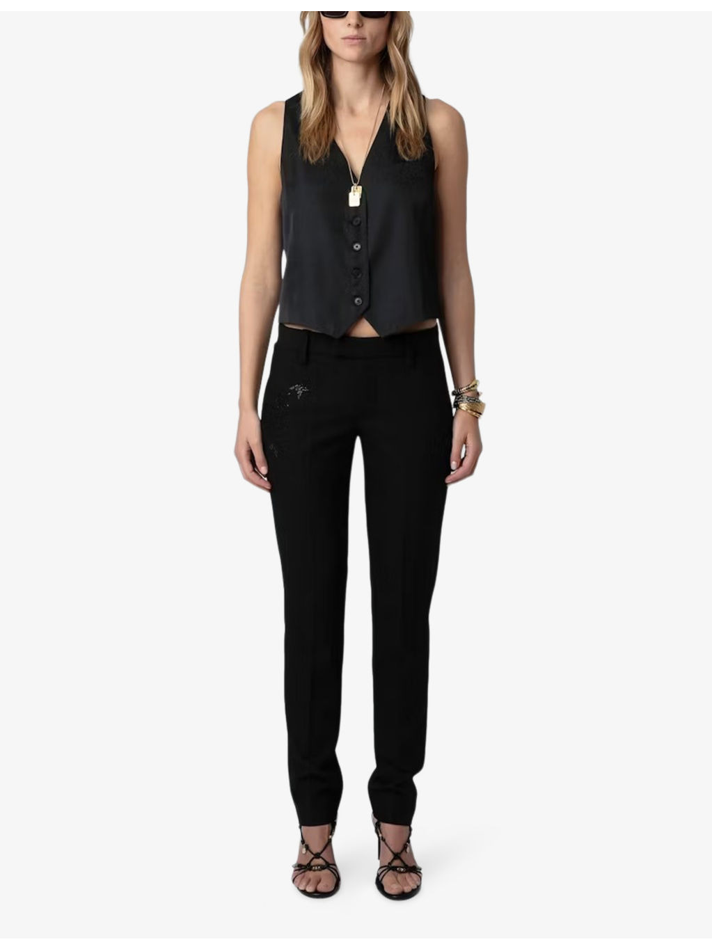 Emaux V-neck button-up satin top - 2