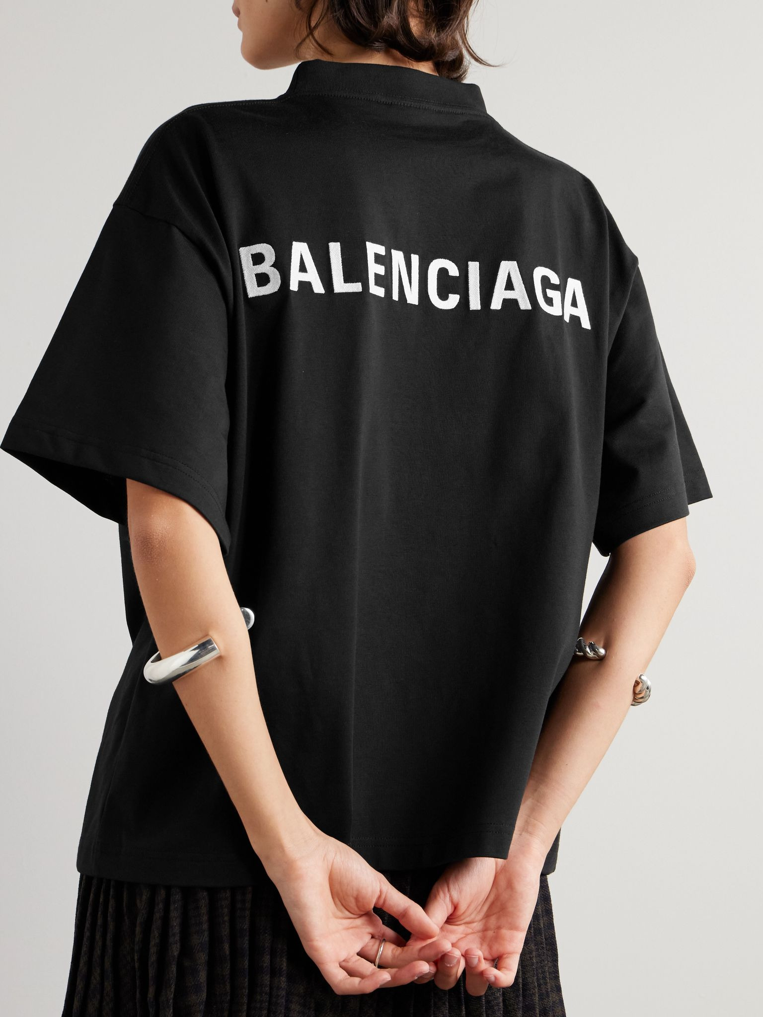 Embroidered cotton-jersey T-shirt Black - 3