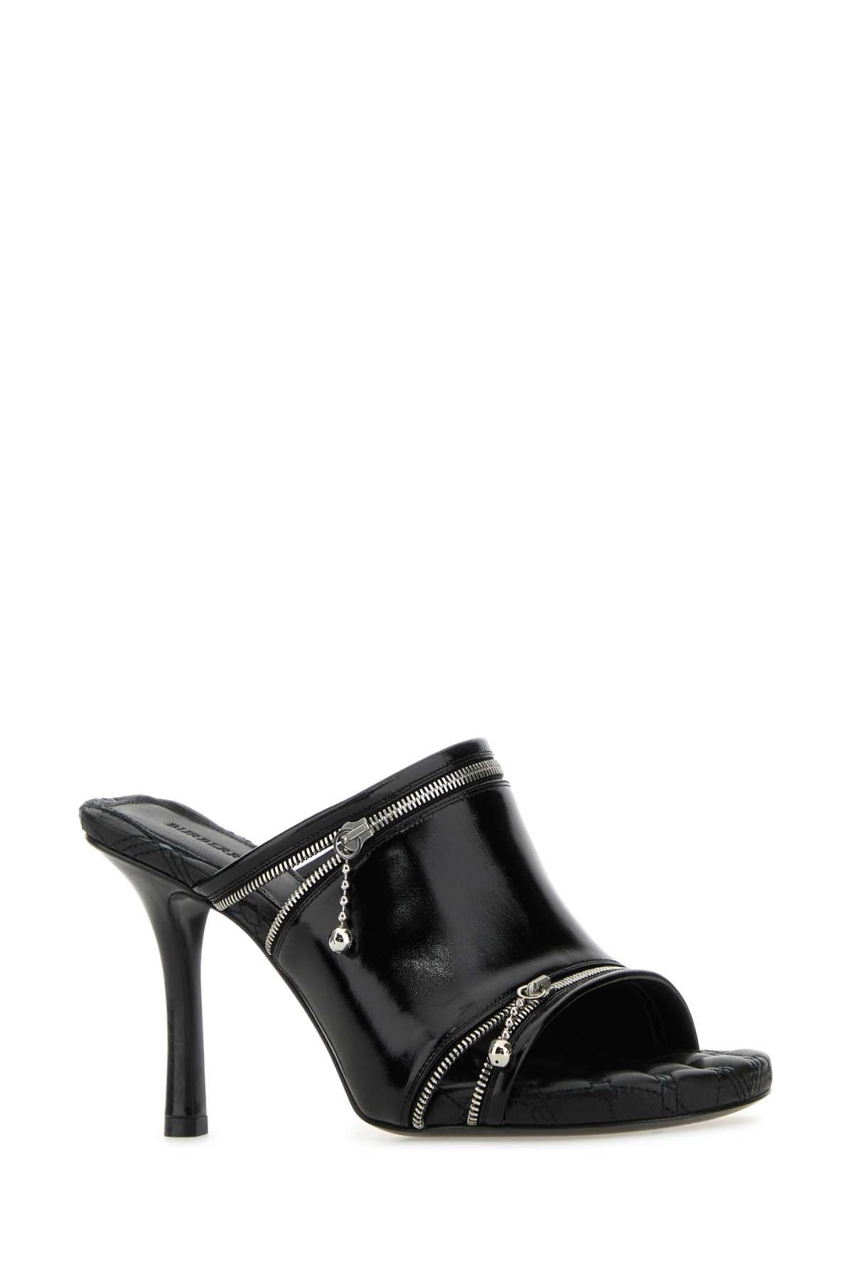Burberry Women Black Leather Peep Mules - 2