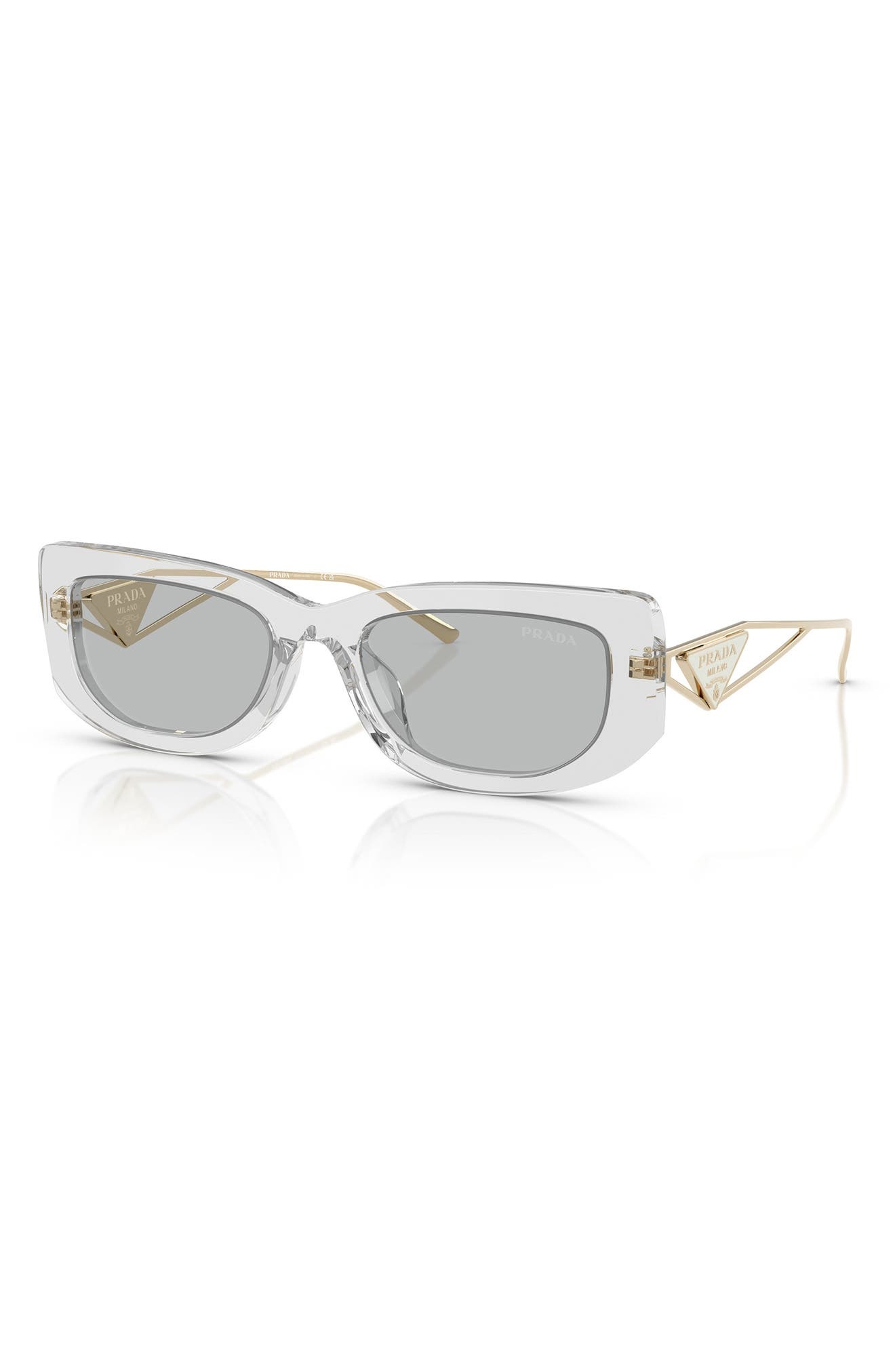 Prada 53mm Rectangular Sunglasses in Transparent Grey at Nordstrom - 2