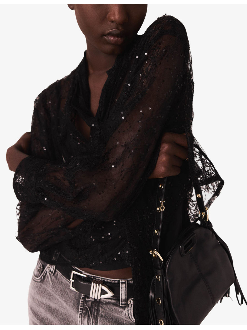 Pussybow Sequin-Embellished Lace Shirt - 5