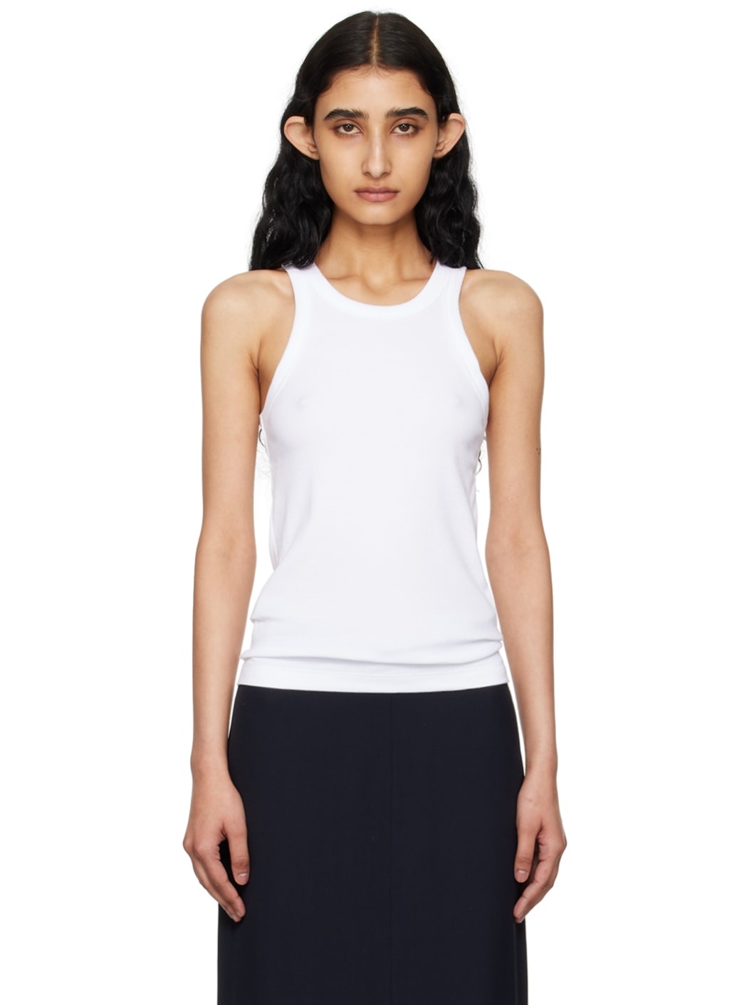 White Curved Tank Top - 1