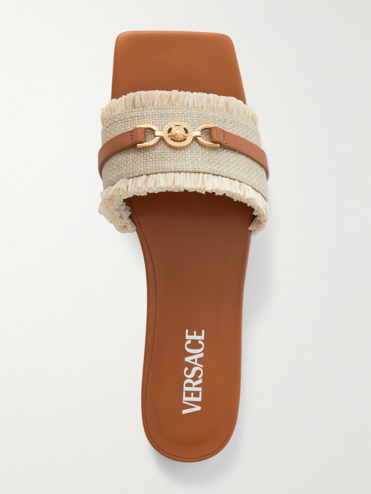 Embellished Leather-trimmed Raffia Mules - 5