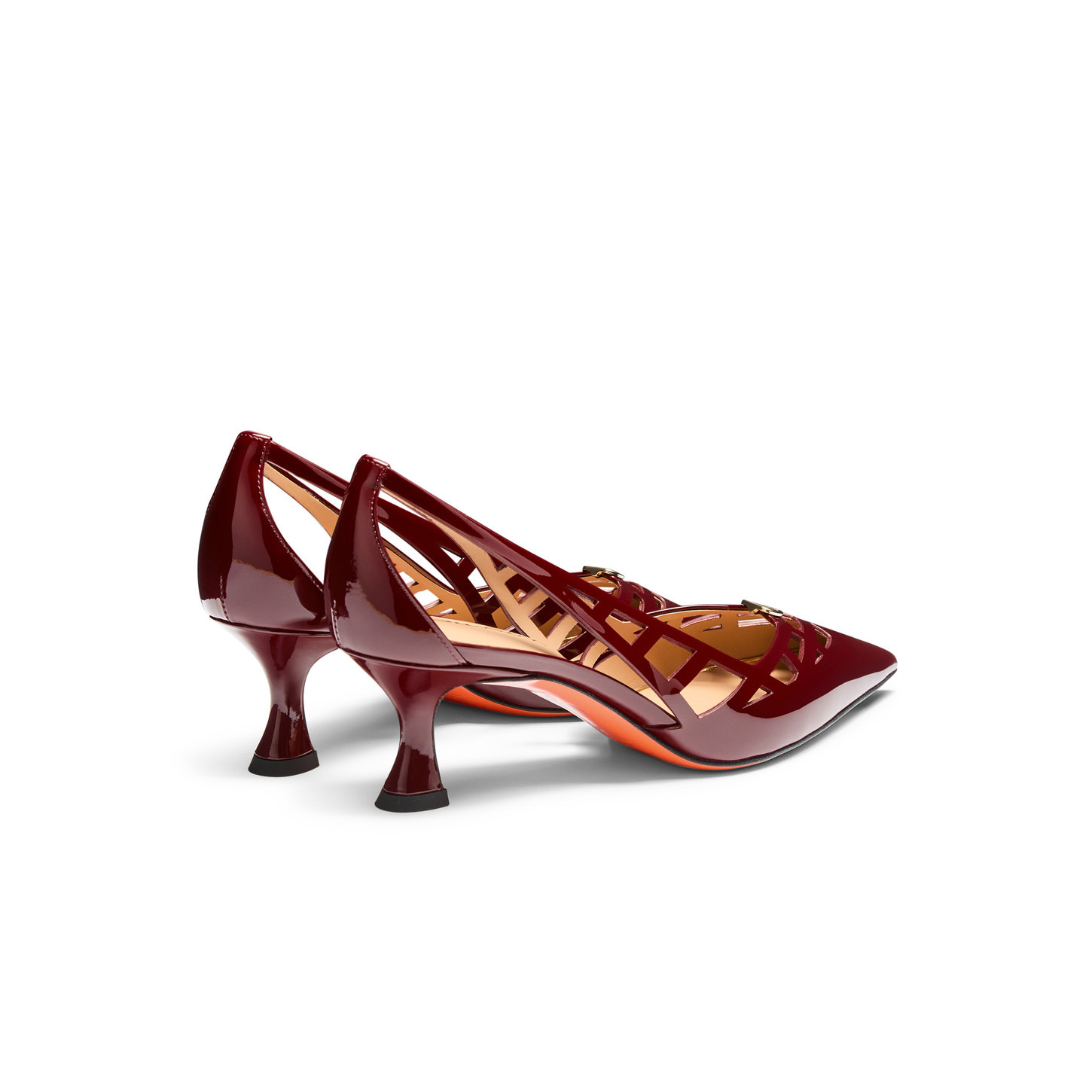 Women's red patent leather mid-heel pump - 4