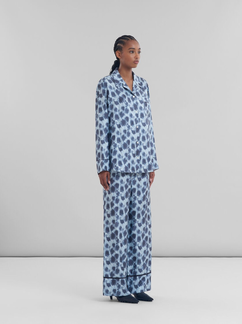LIGHT BLUE SILK PALAZZO TROUSERS WITH CRAYON LEOPARD PRINT 5
