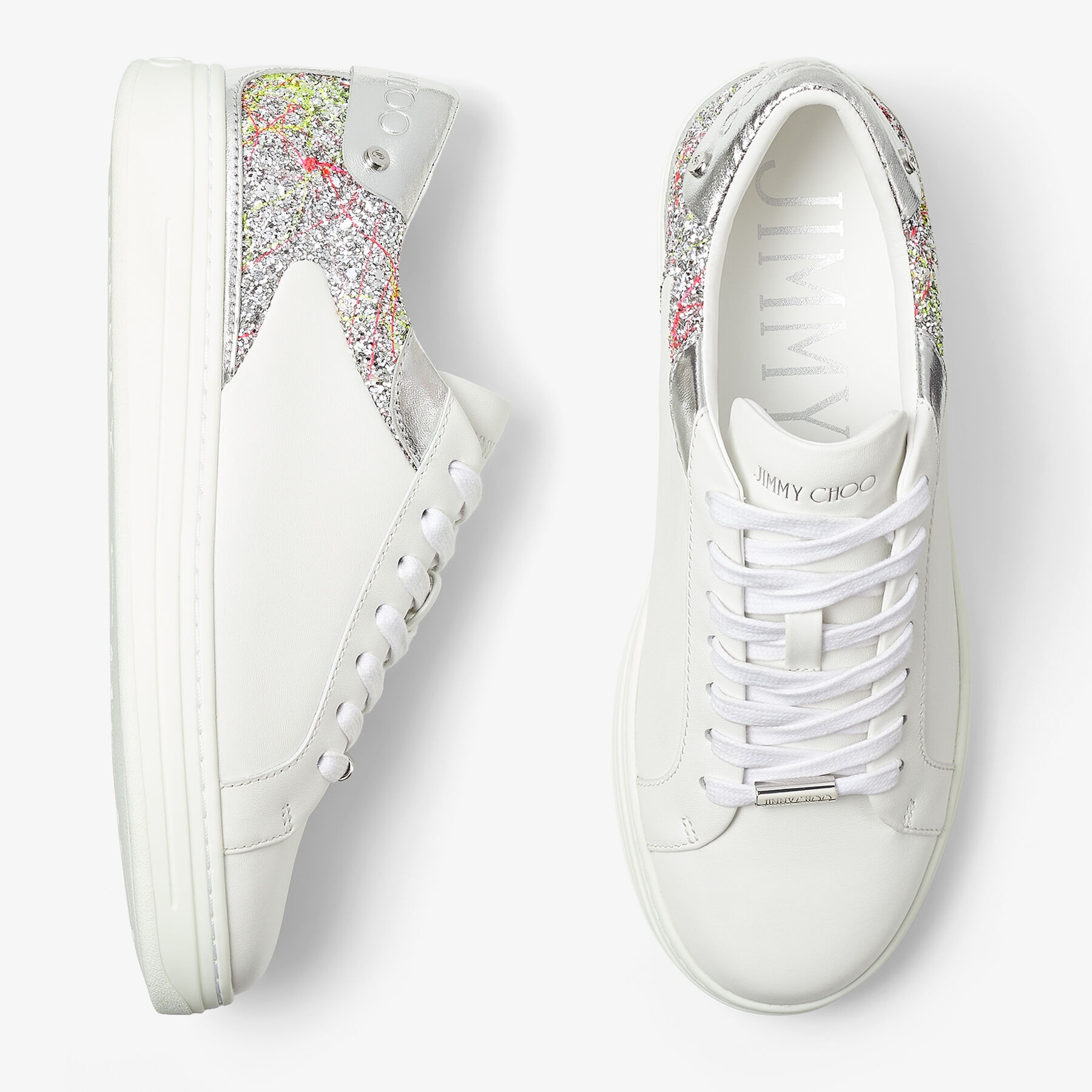 Rome/F
White Leather and Glitter Fabric Low Top Trainers - 6