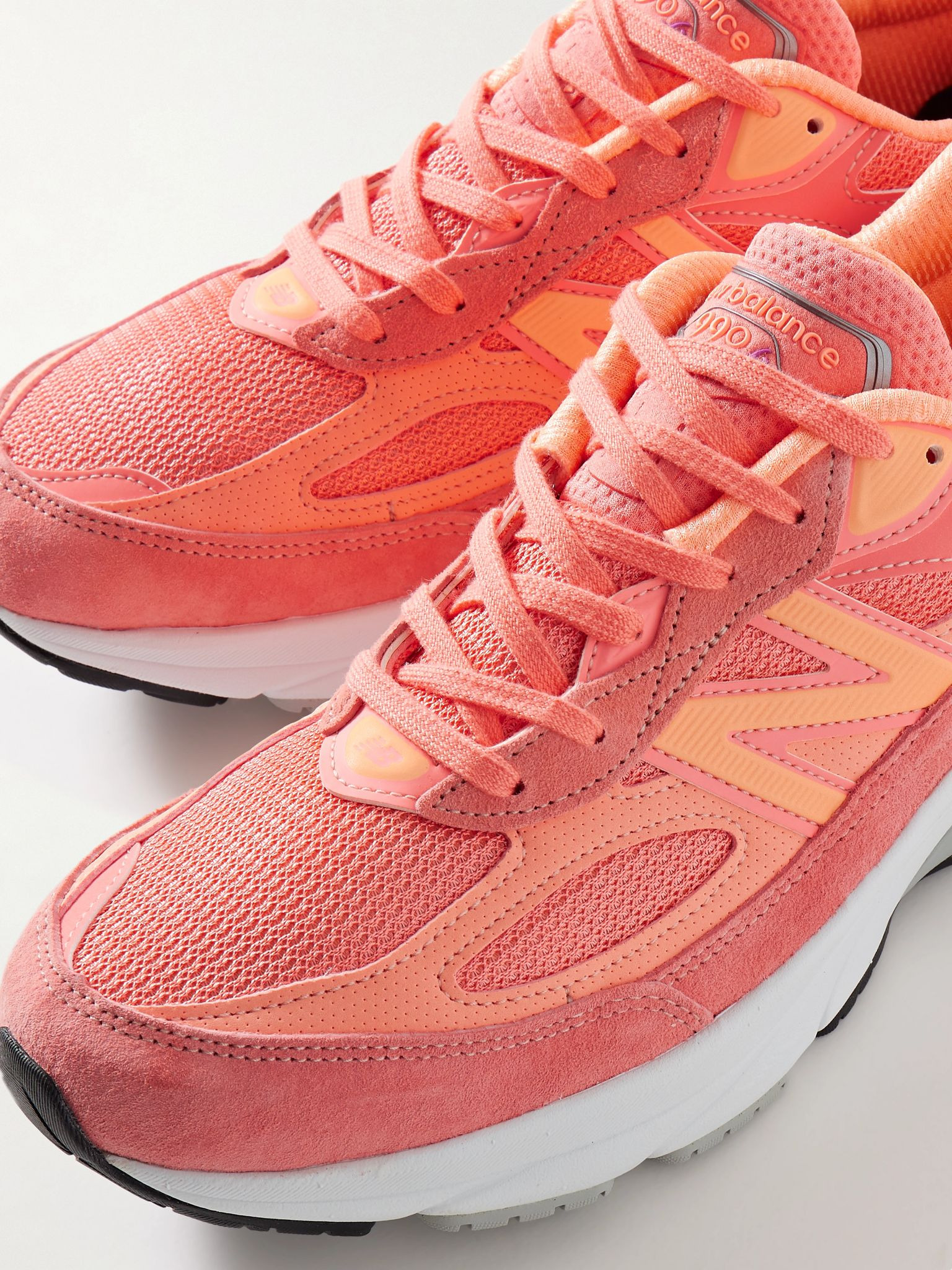 990 V6 Leather-Trimmed Suede and Mesh Sneakers Pink - 5