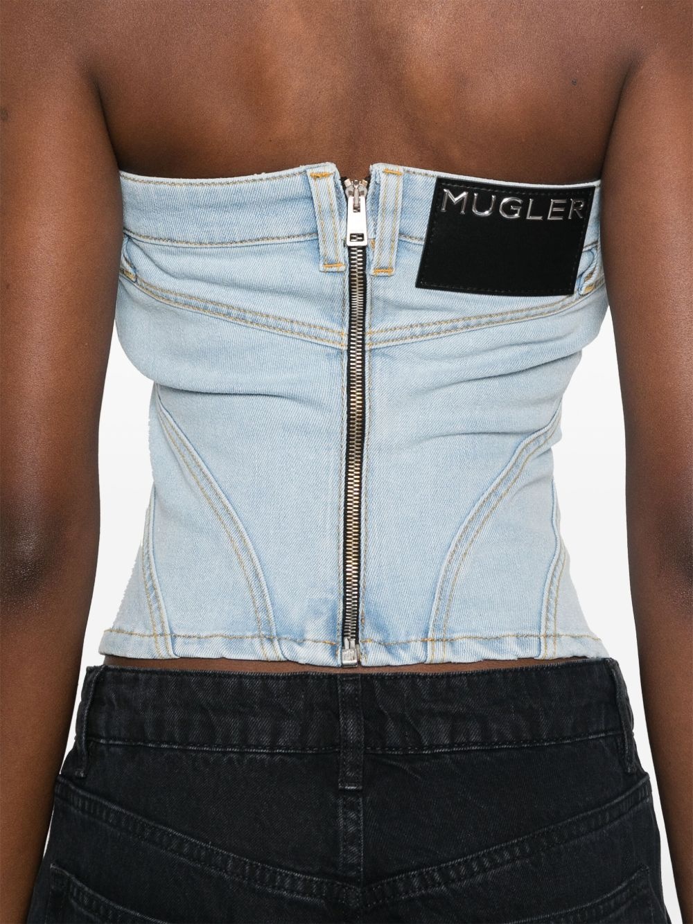 denim stitch-detailed top - 5