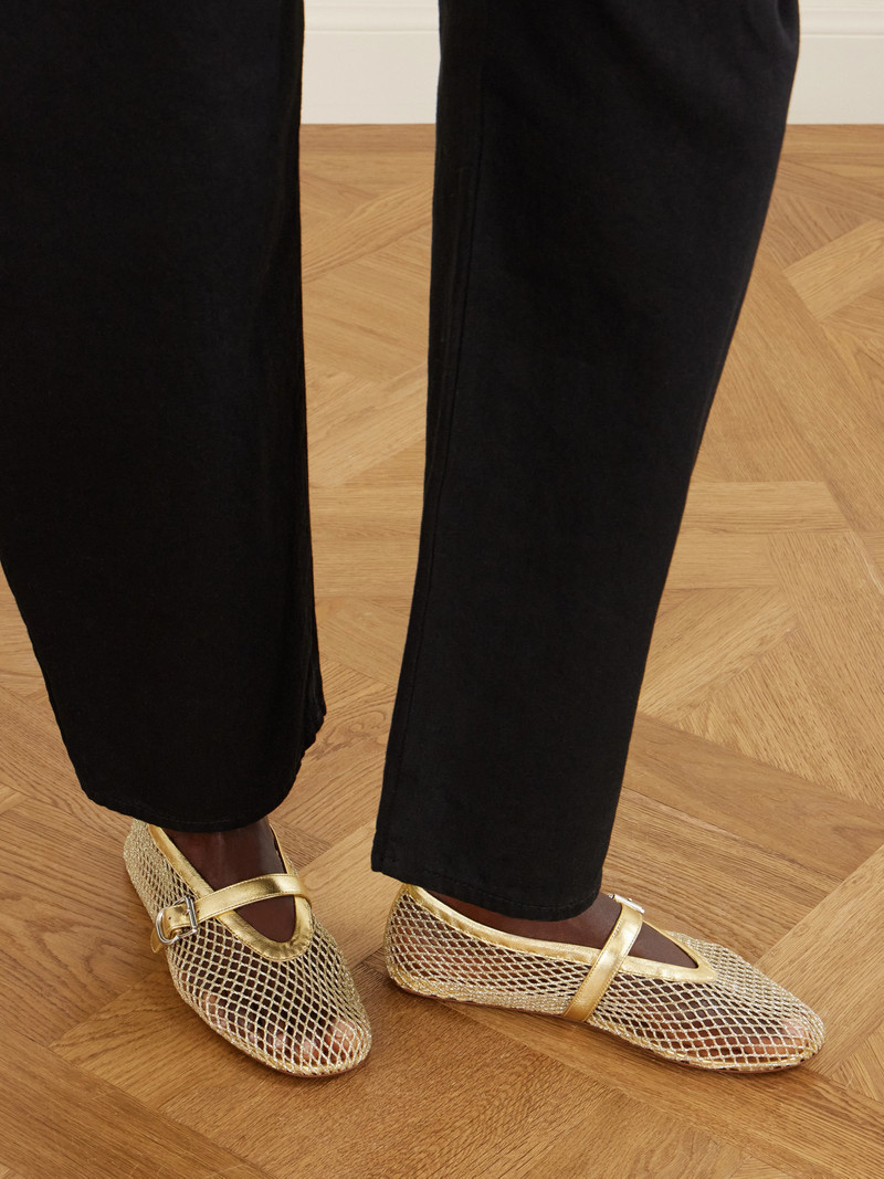 Alaïa Metallic Leather-trimmed Mesh Ballet Flats outlook