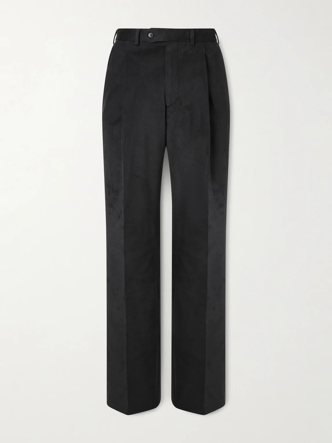 Straight-Leg Pleated Peached Cotton-Blend Trousers - 1